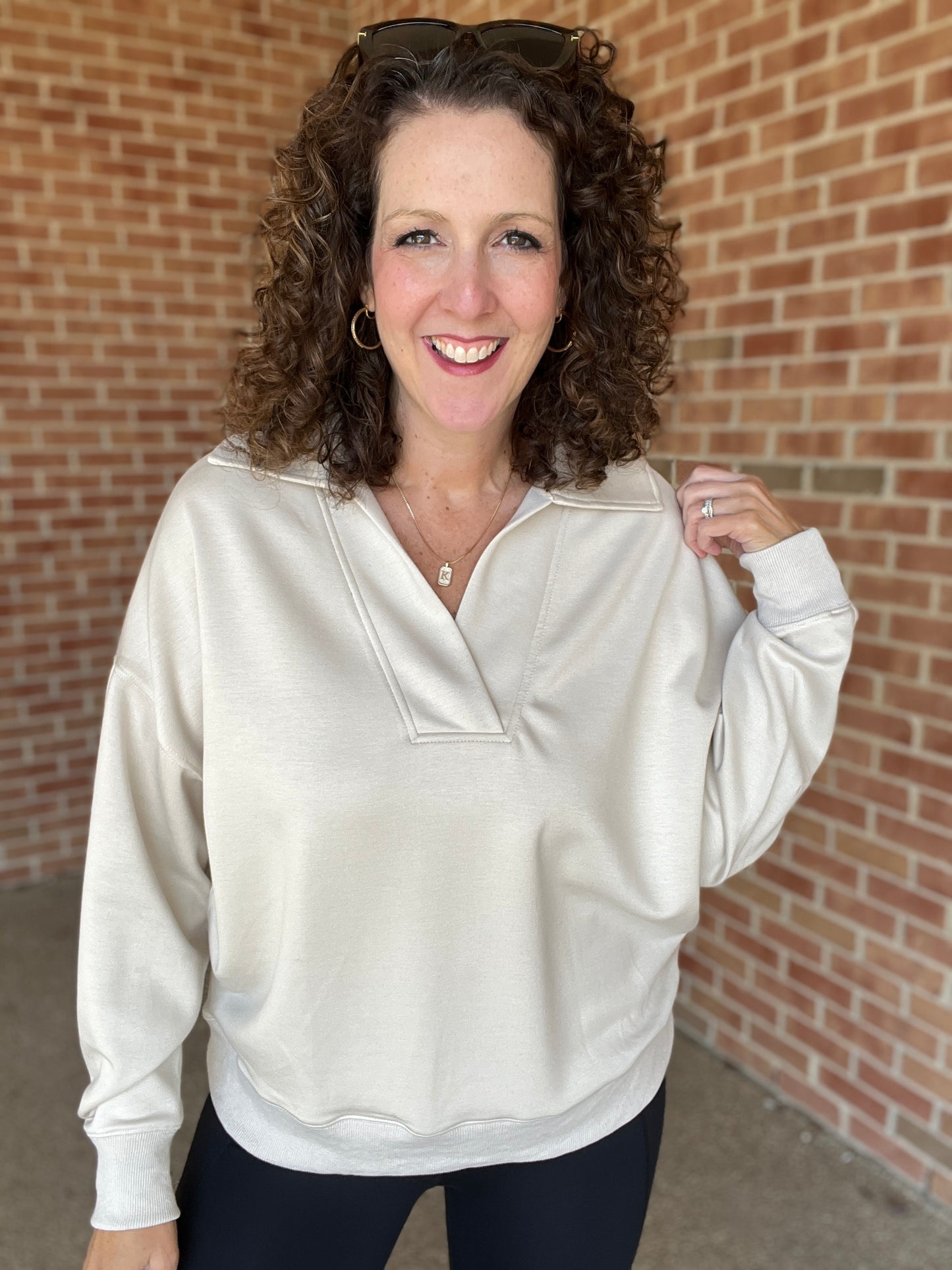 Luxe Knit Split Neck Collared Sweatshirt