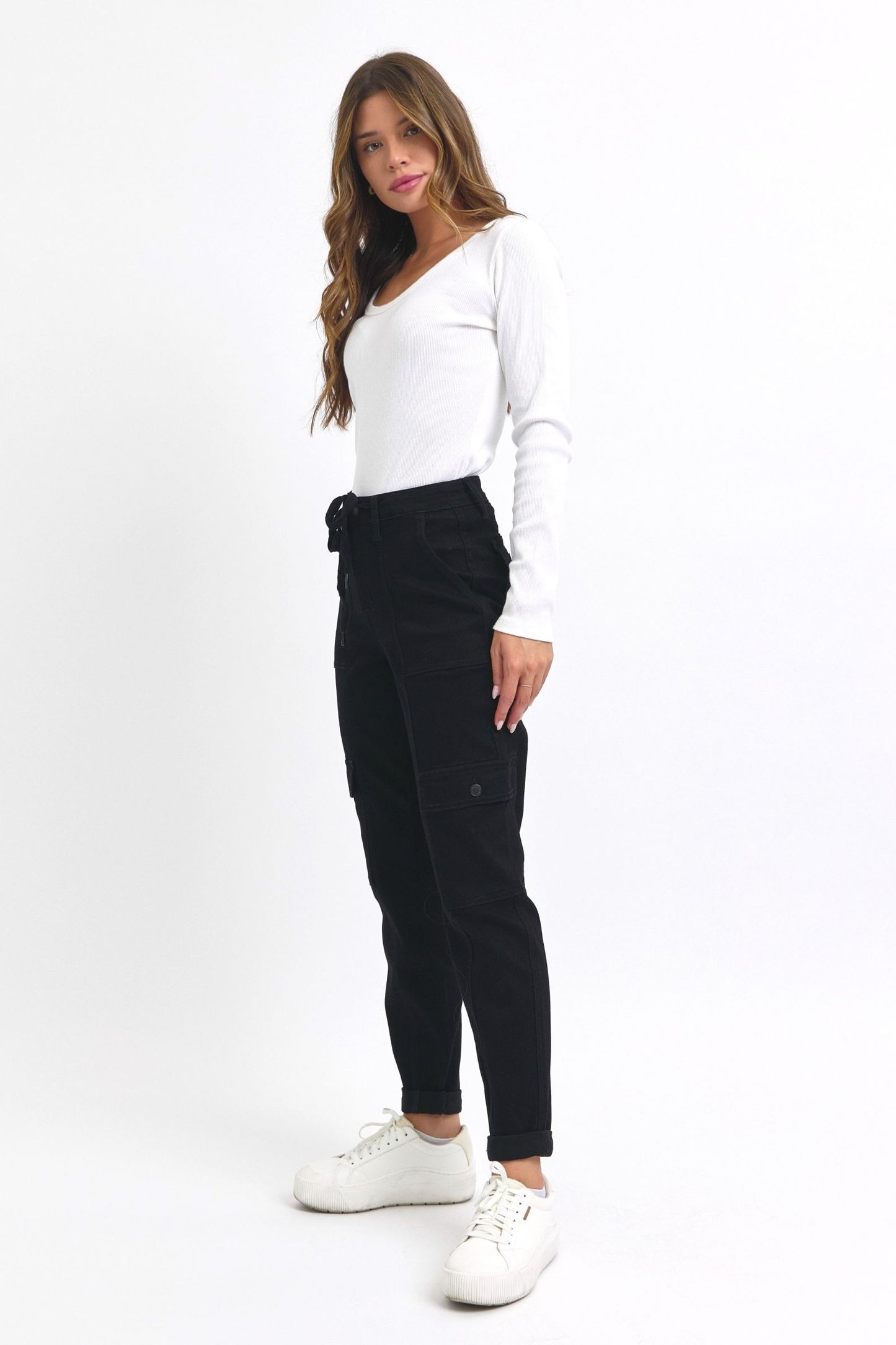 JUDY BLUE Black Cargo Cuffed Jogger Jeans