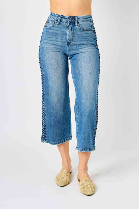 JUDY BLUE Braided Side Seam Cropped Jeans
