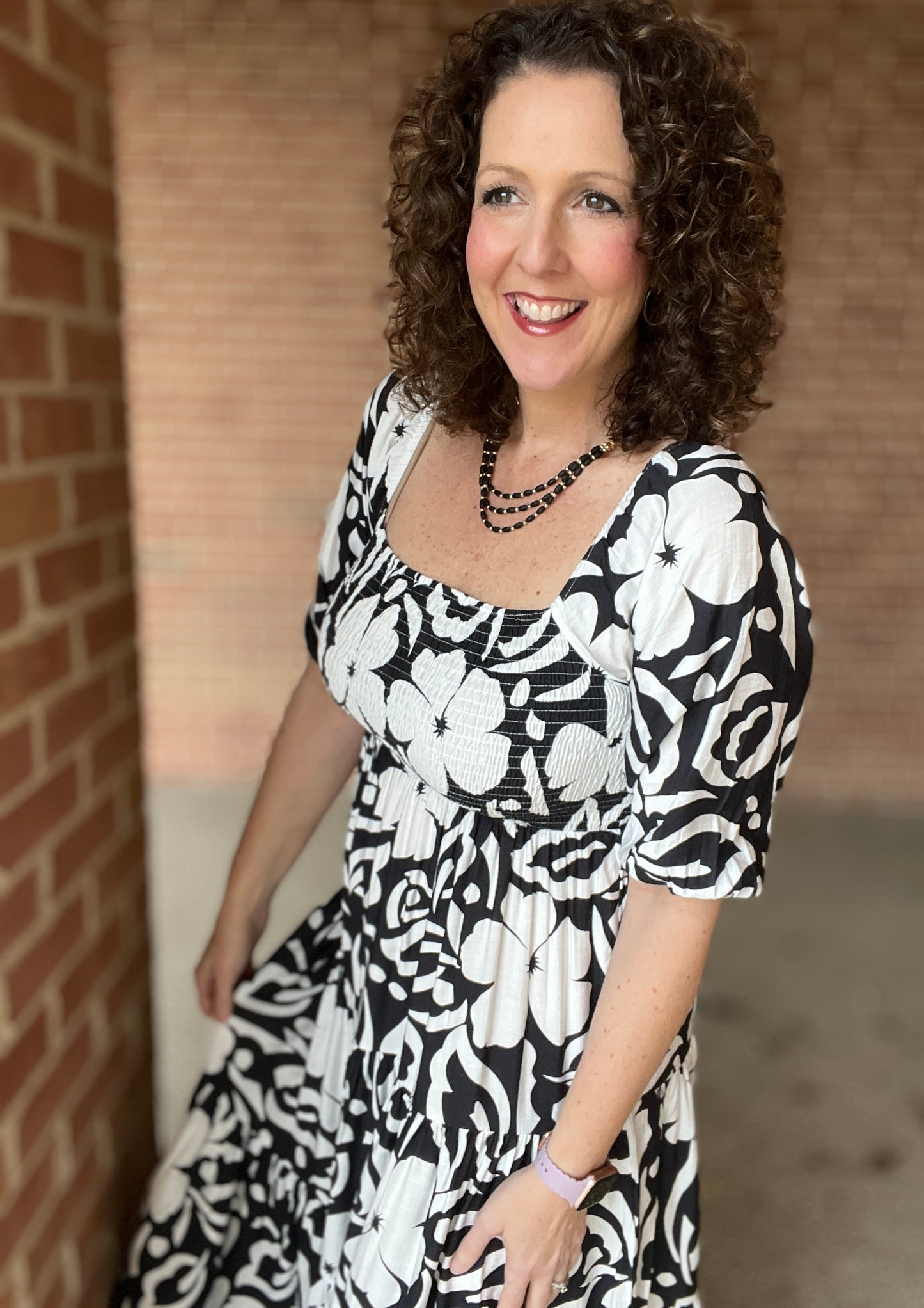 Black & White Floral Tiered Dress