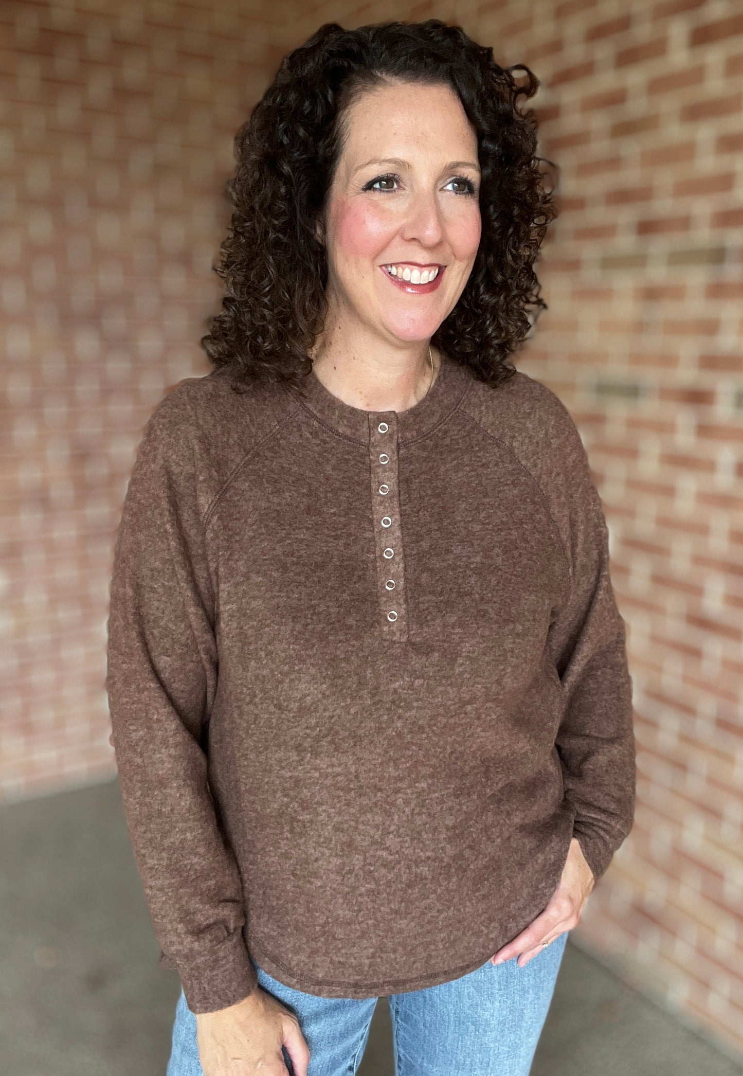 Melange Snapped Henley Top