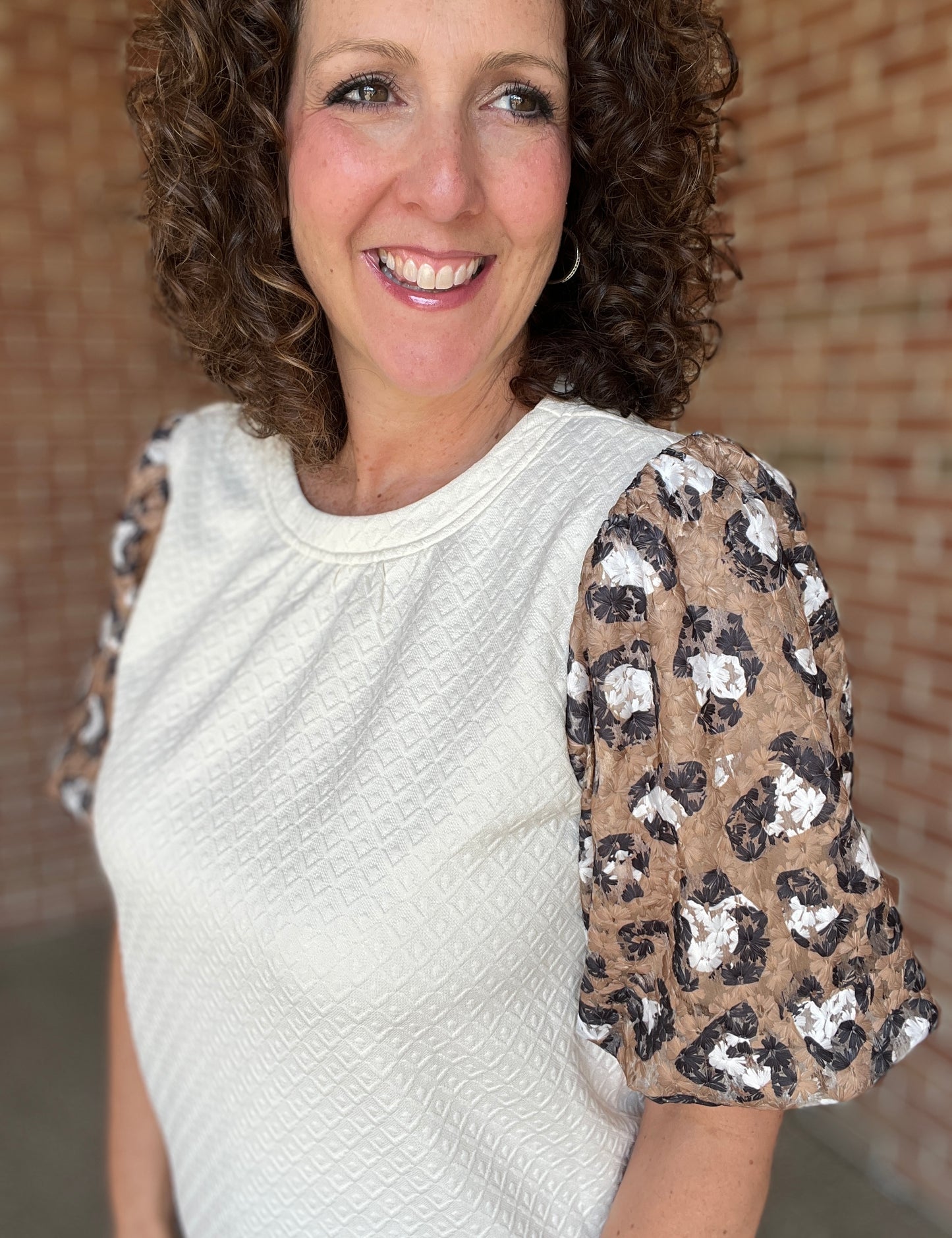Leopard Lace Puff Sleeve Top