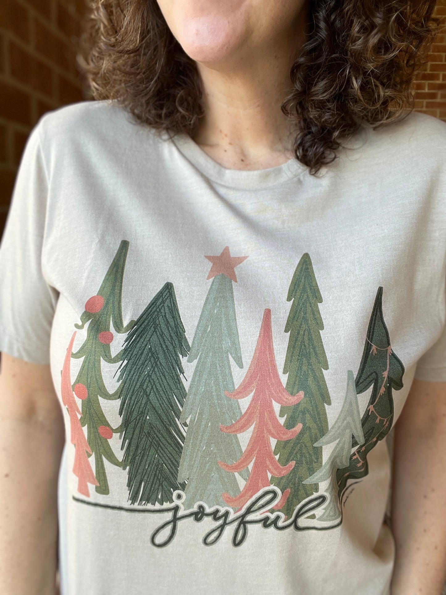 OLIVE & PINK JOYFUL TREES Graphic Tee
