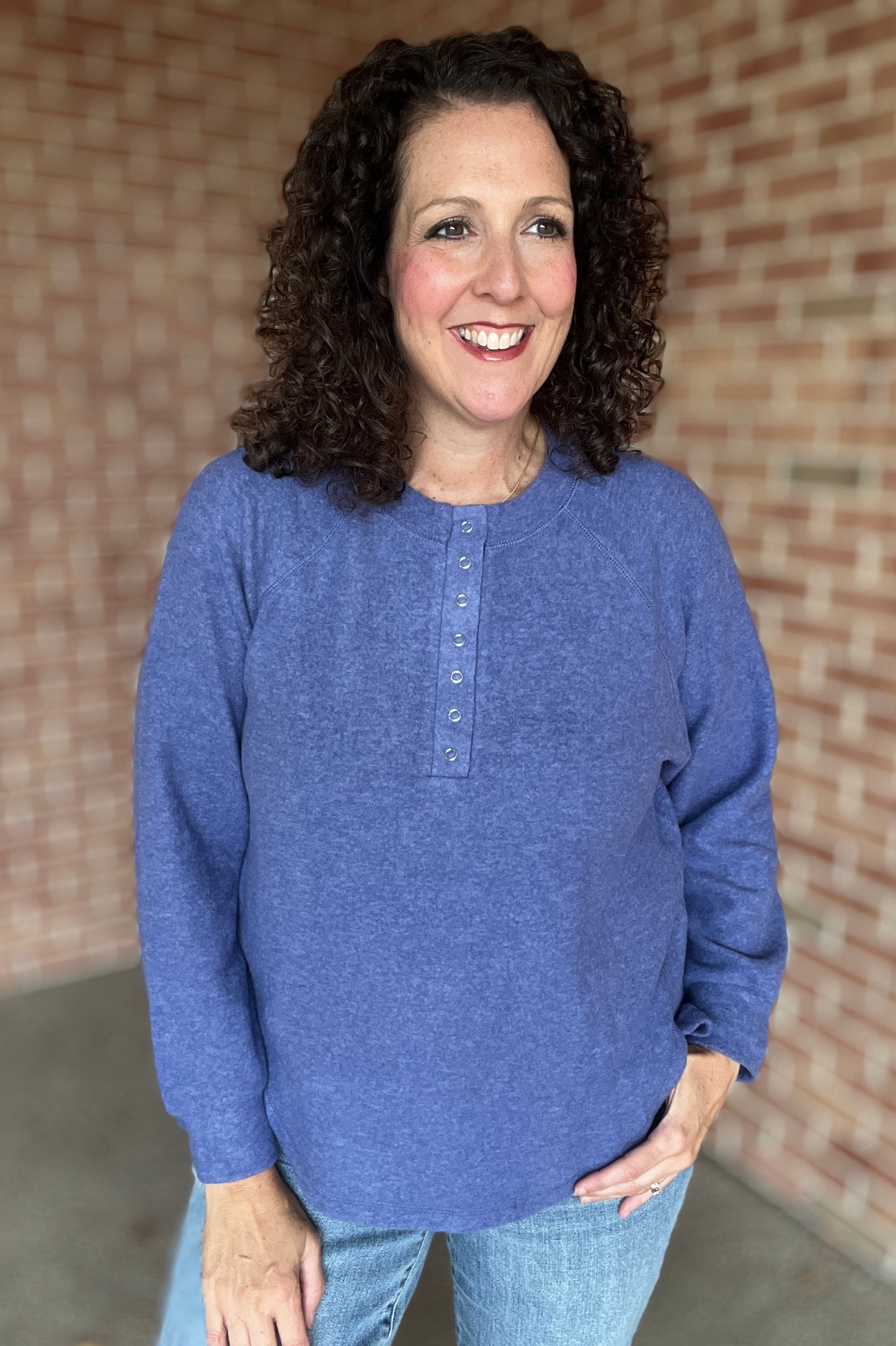 Melange Snapped Henley Top