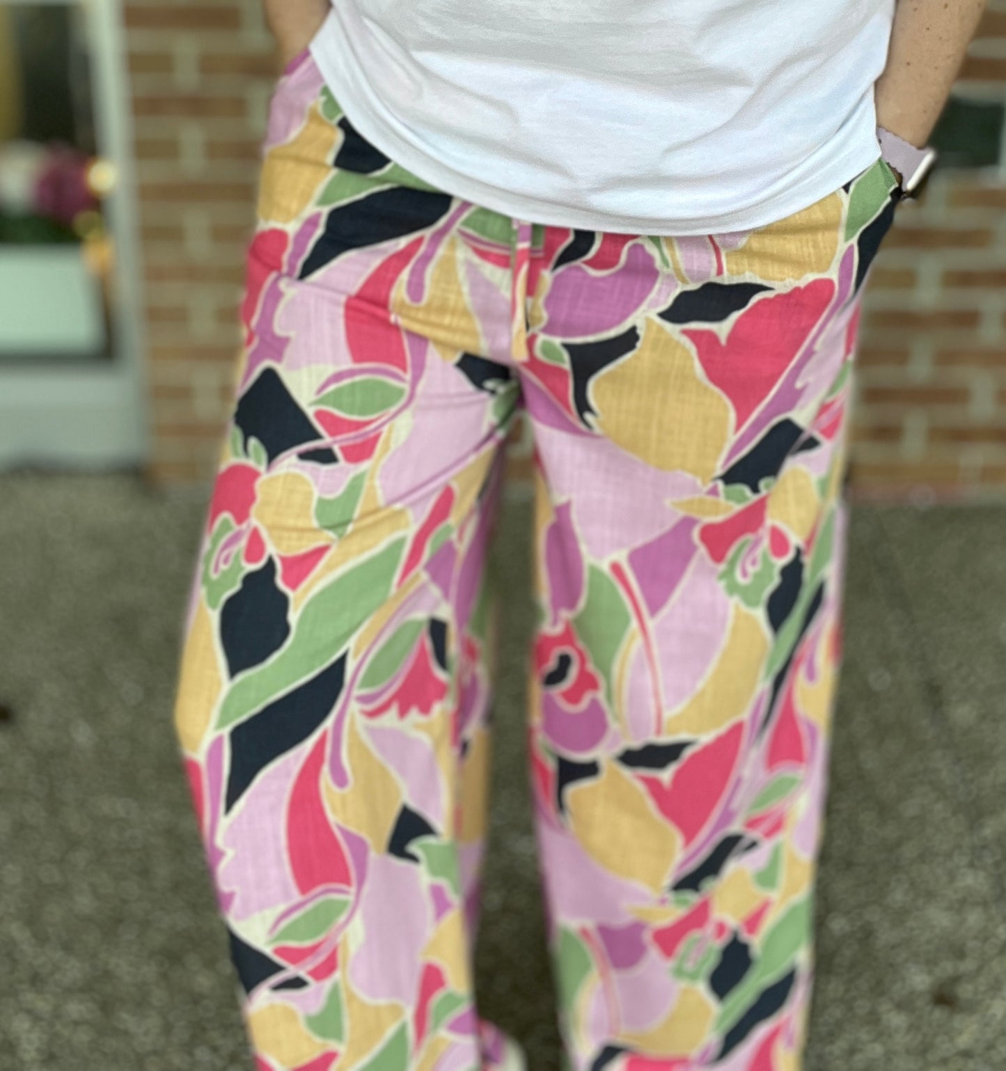 Printed Wide Leg Linen Pants