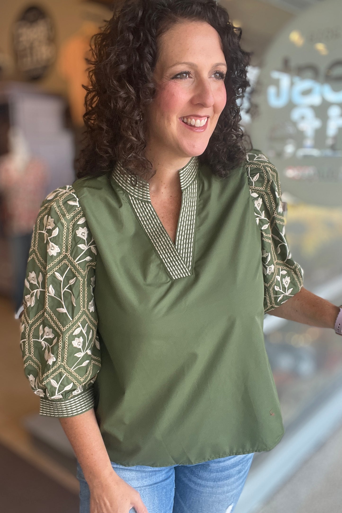 Floral Embroidered Sleeve Top