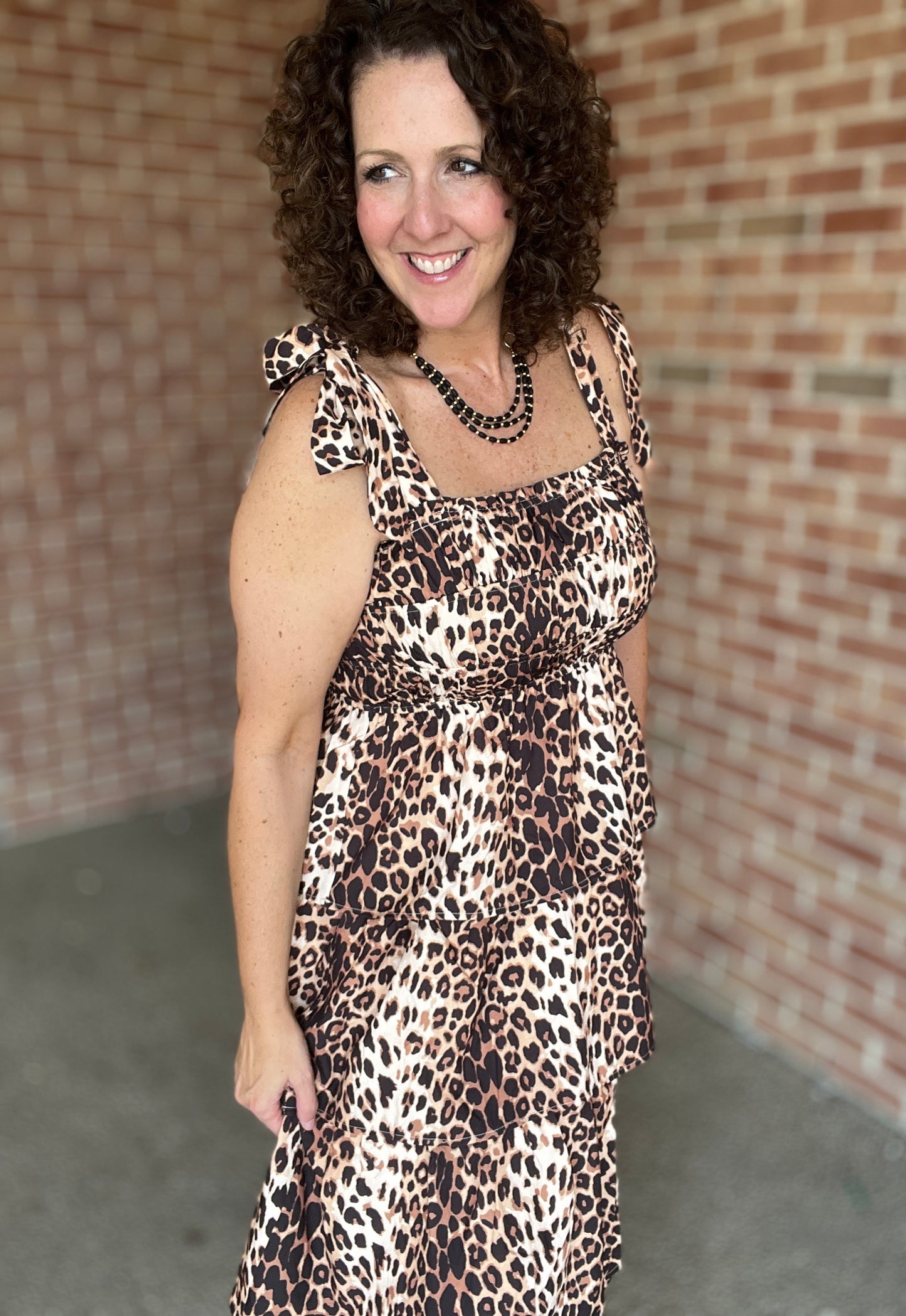 Tiered Leopard Dress with Tie Straps