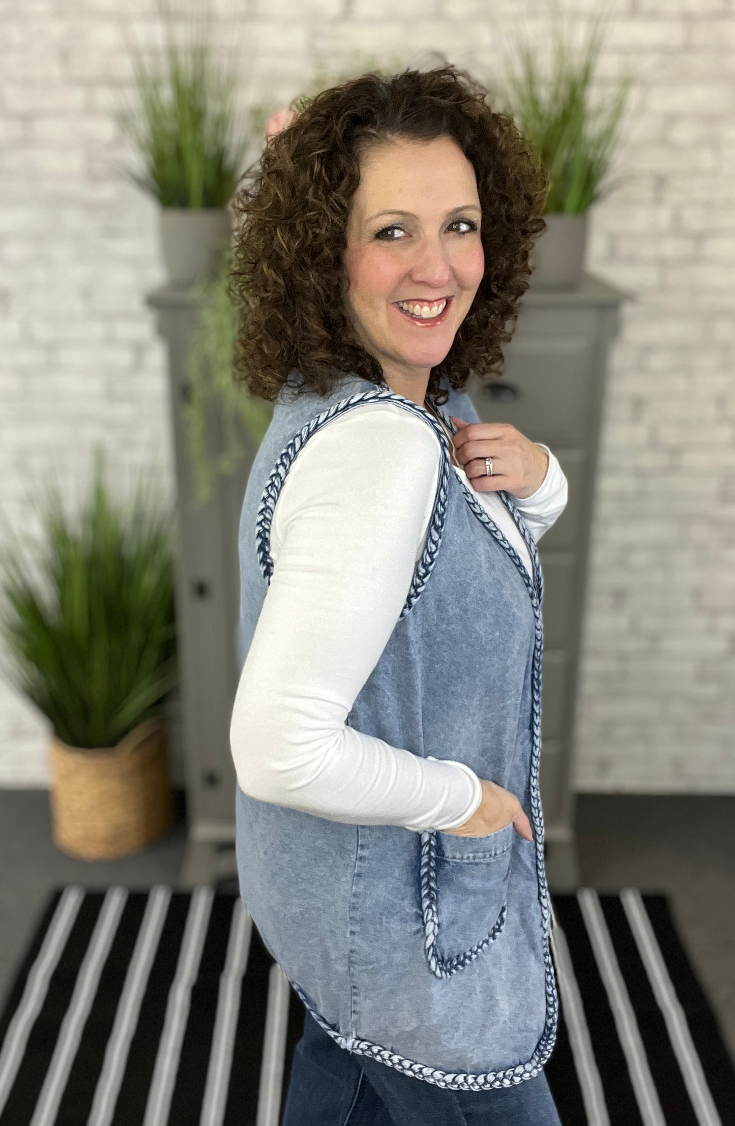 Braided Edge Denim Vest