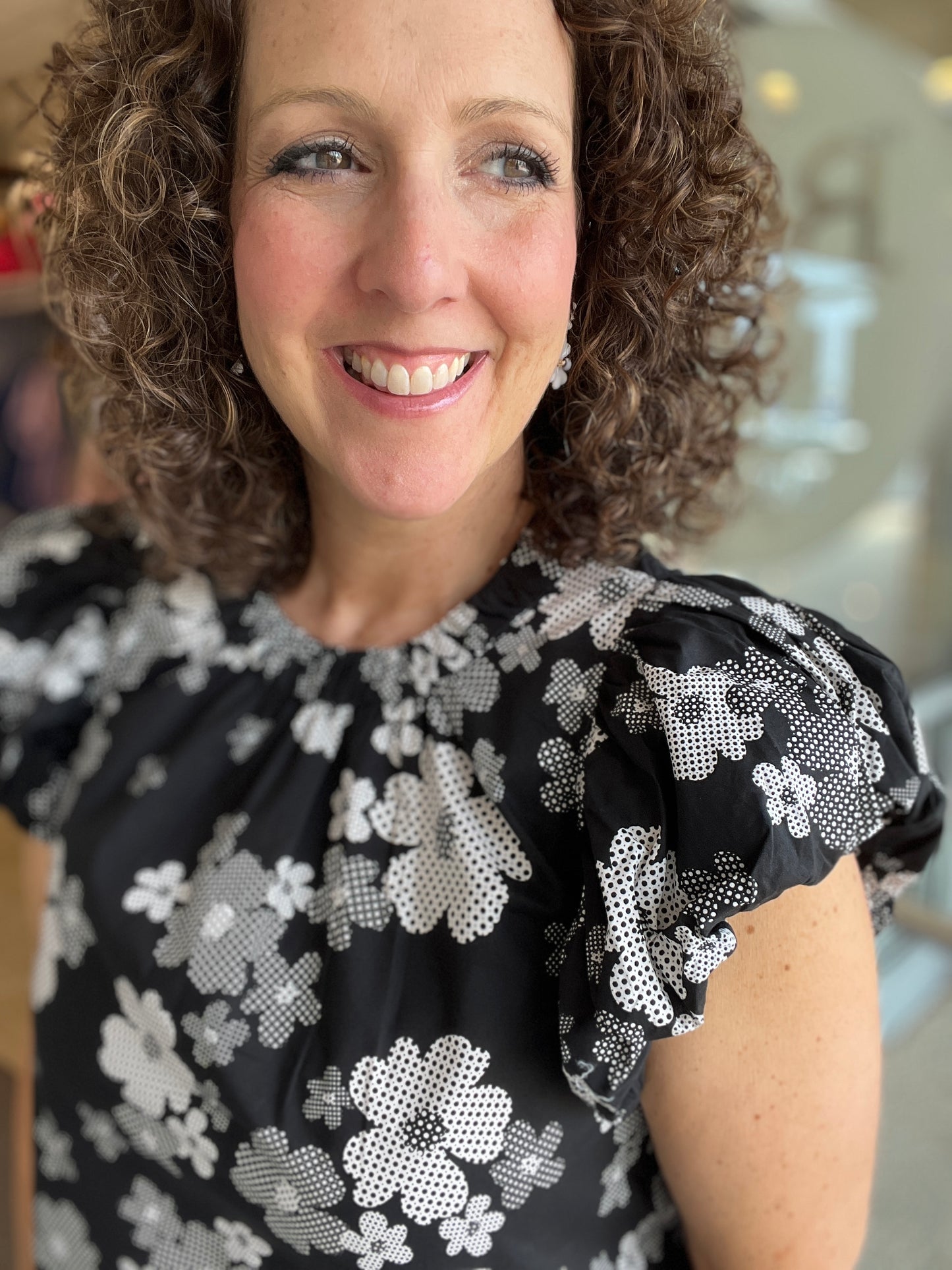 Black and White Flower Top with Back Tie
