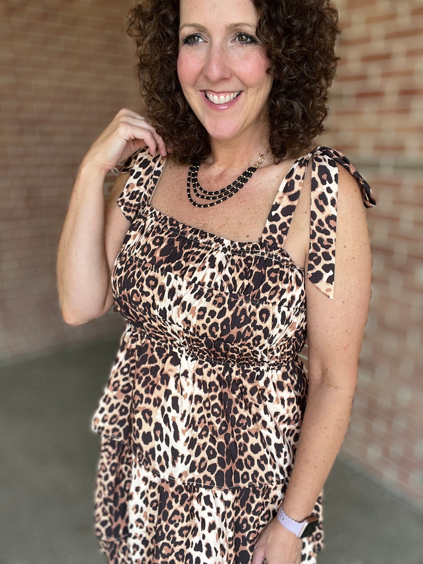 Tiered Leopard Dress with Tie Straps