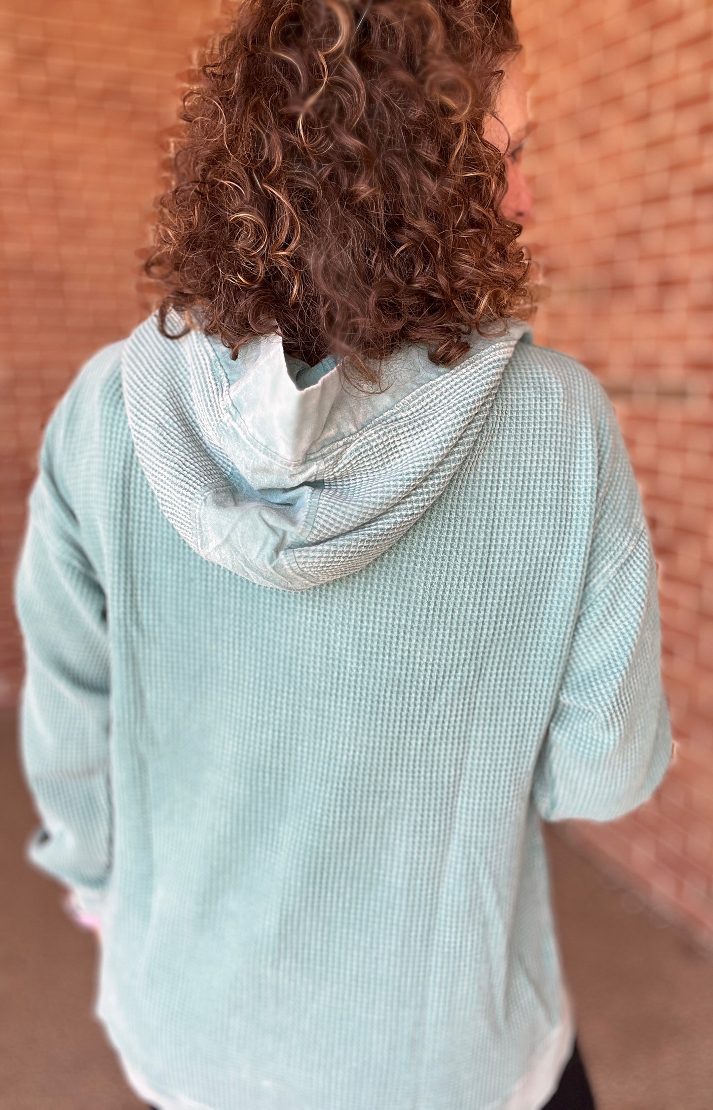 Mineral Wash Waffle Knit Open Front Hoodie