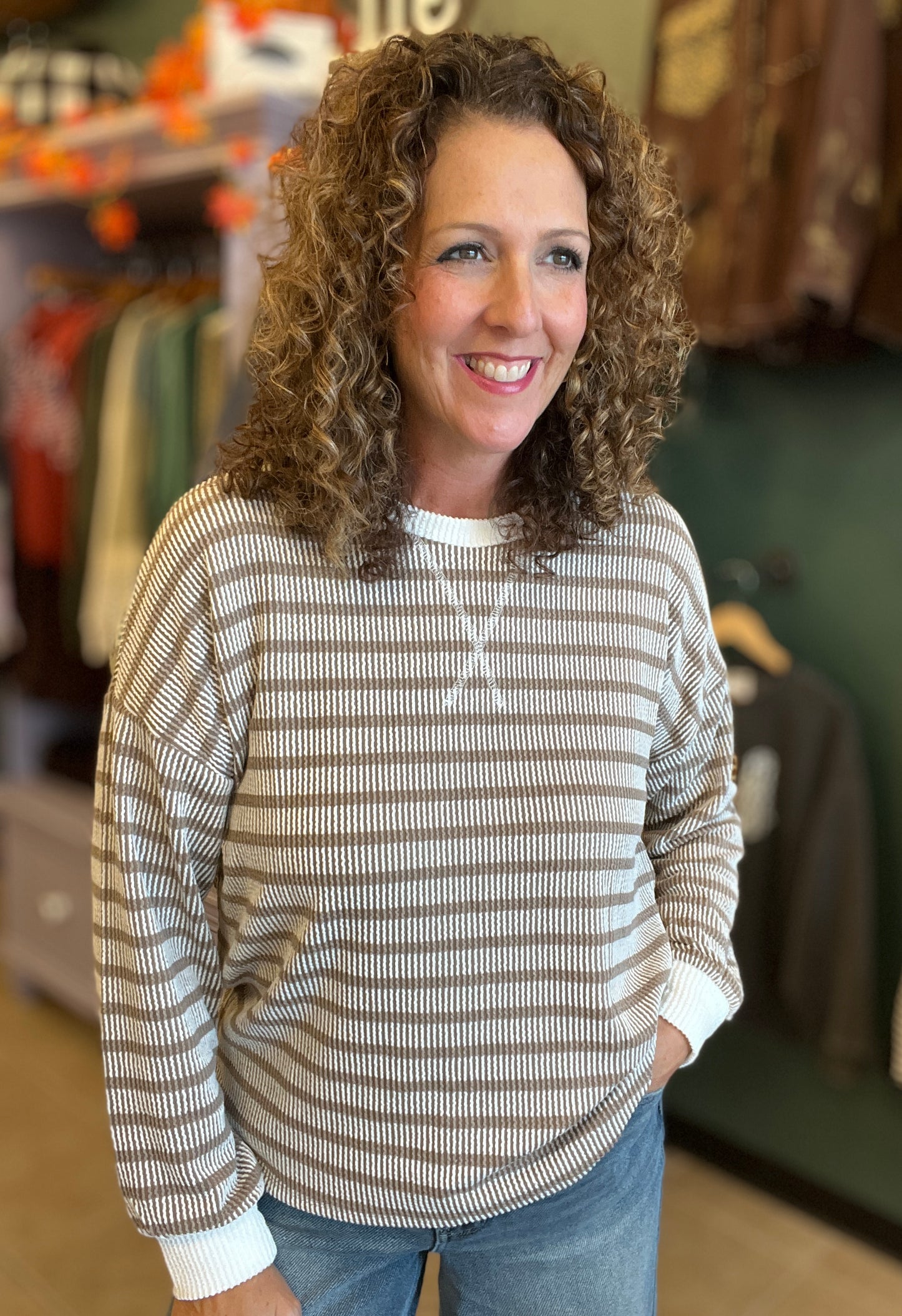 Corded Striped Top with White Trim