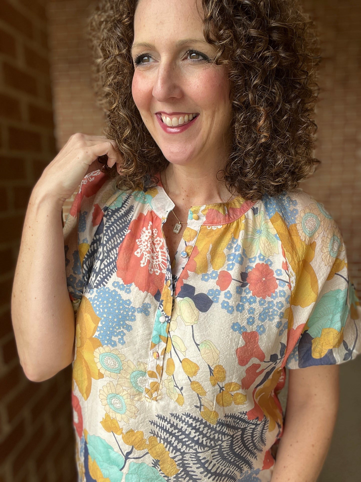 Soft Floral Top with Buttons