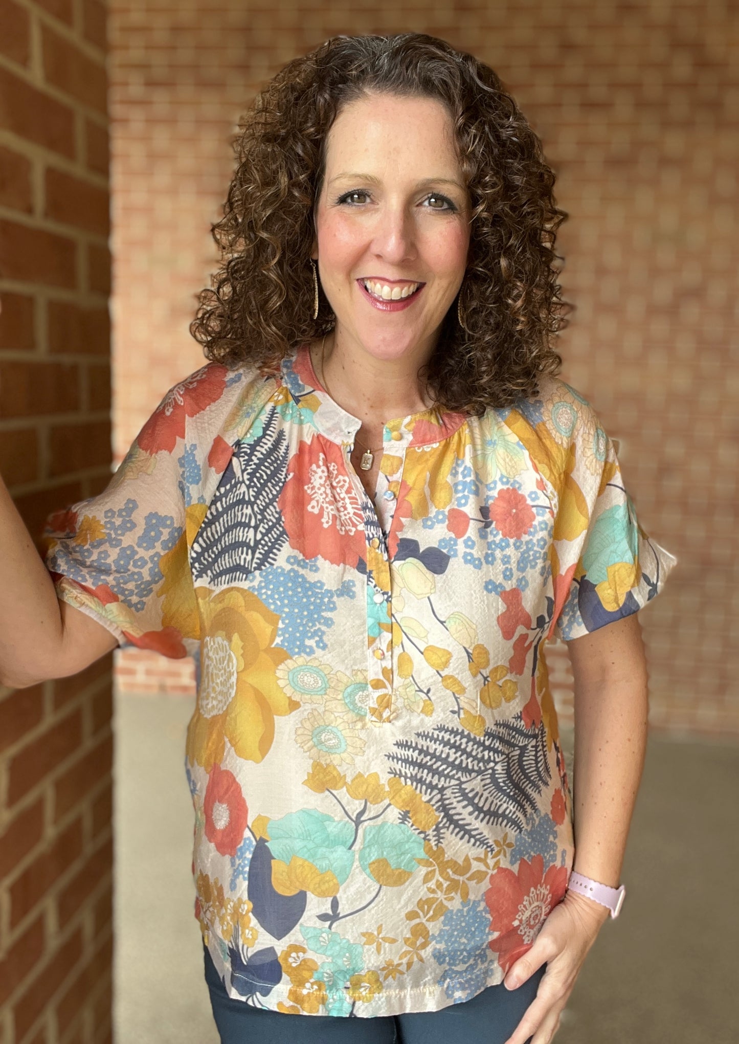 Soft Floral Top with Buttons