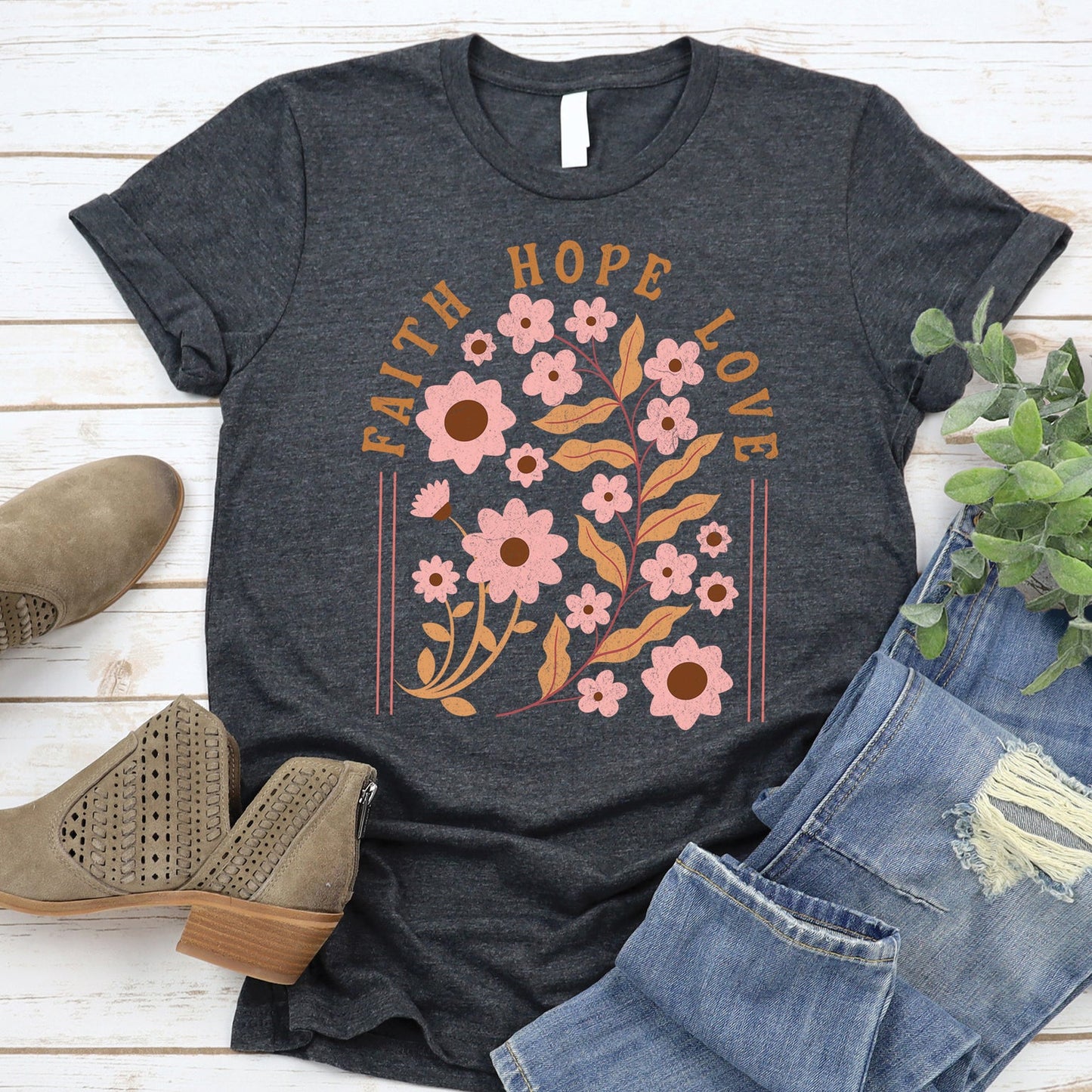 FAITH HOPE LOVE FLOWER Graphic Tee