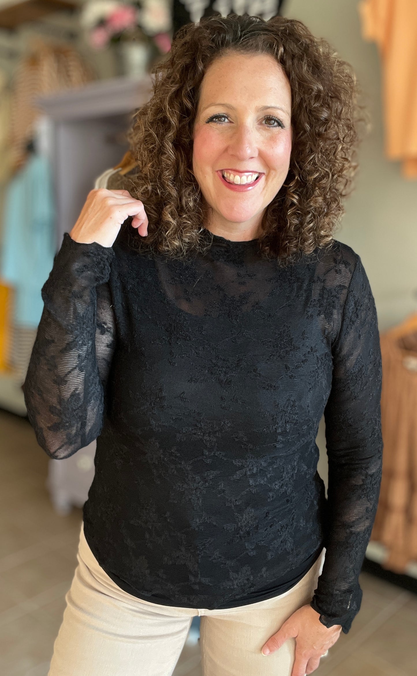 Long Sleeve Sheer Lace Top