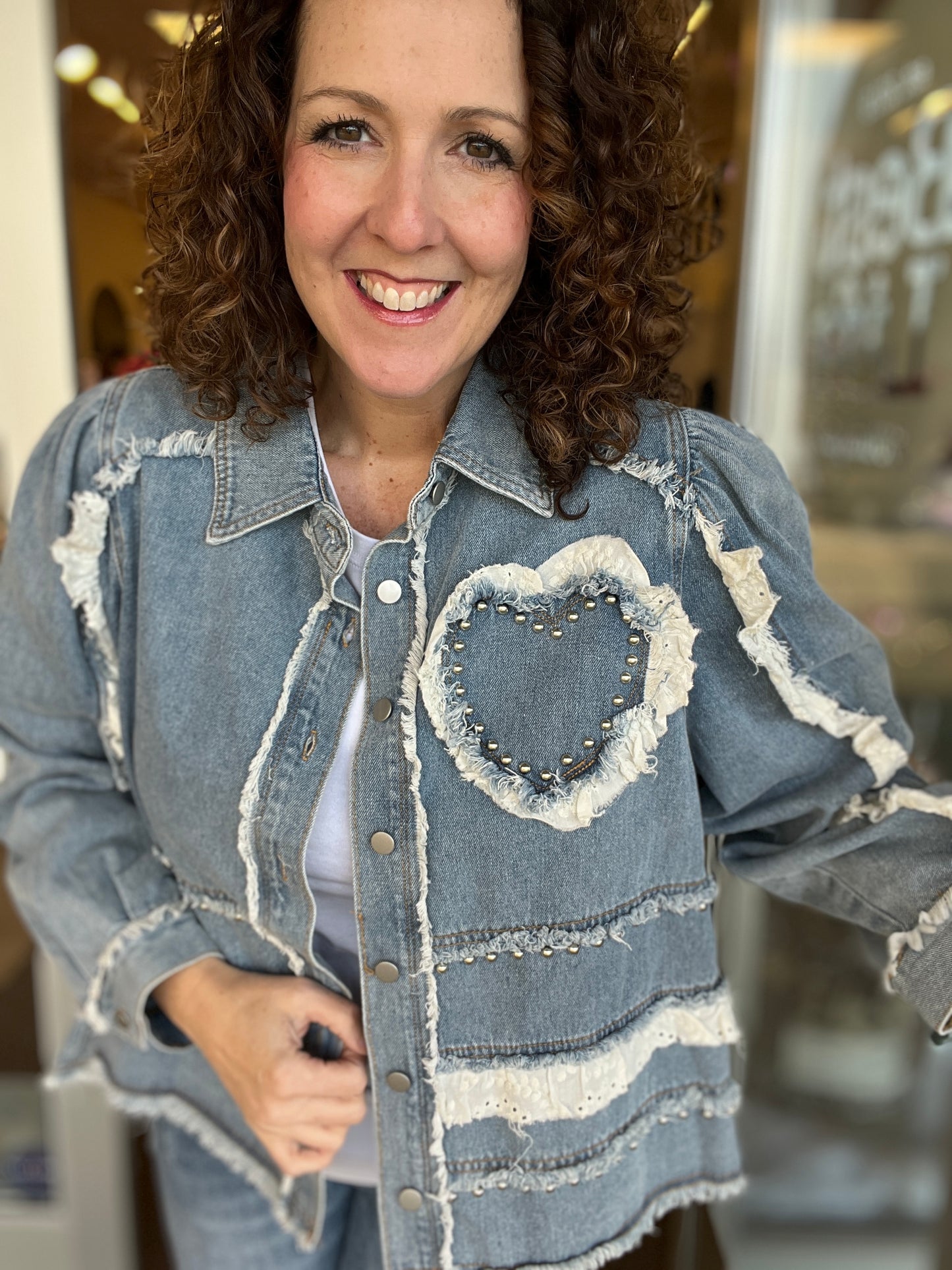 Heart and Eyelet Trim Denim Jacket