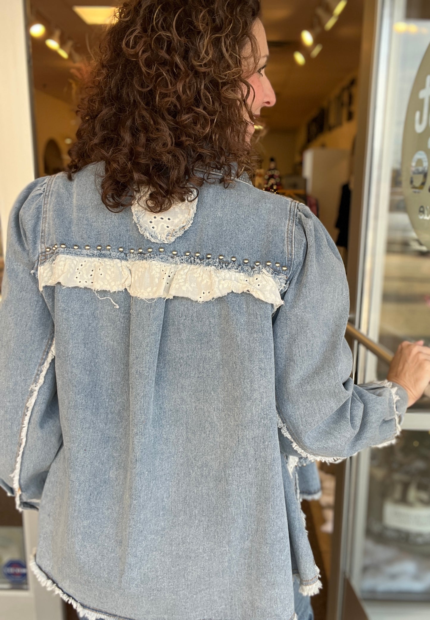 Heart and Eyelet Trim Denim Jacket