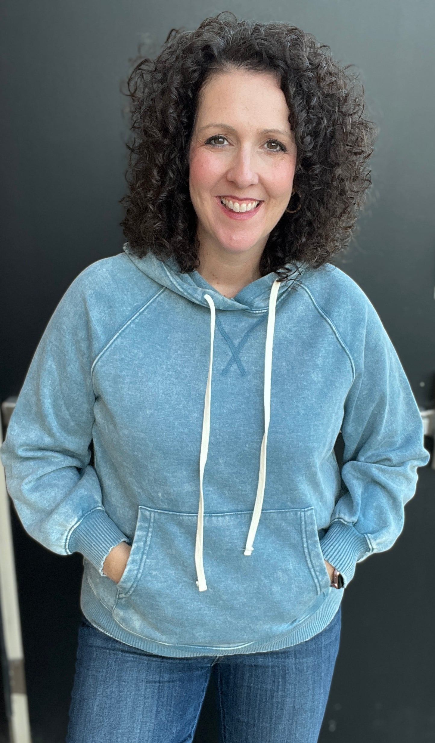 Acid Wash Fleece Hoodie with Kangaroo Pocket
