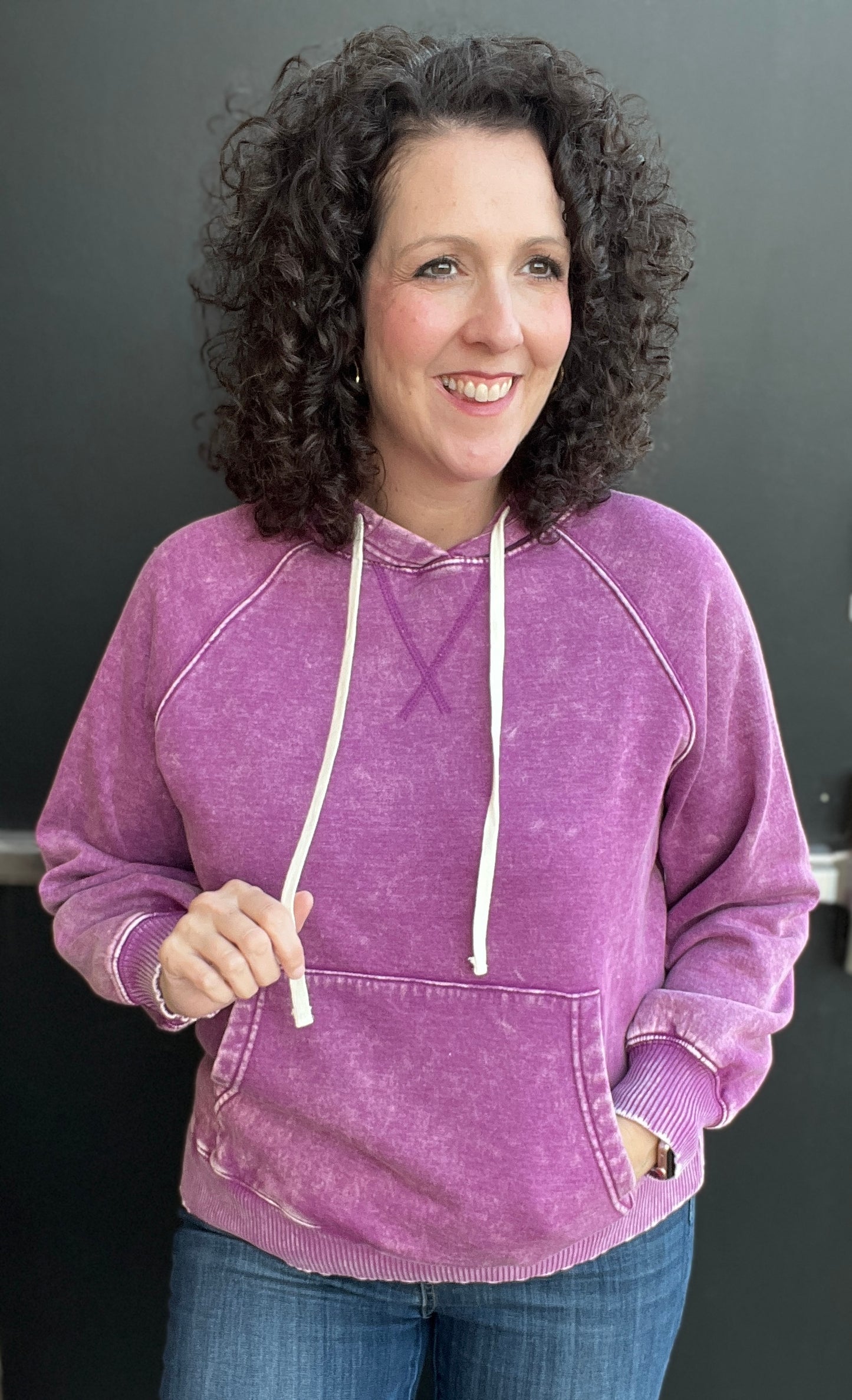 Acid Wash Fleece Hoodie with Kangaroo Pocket
