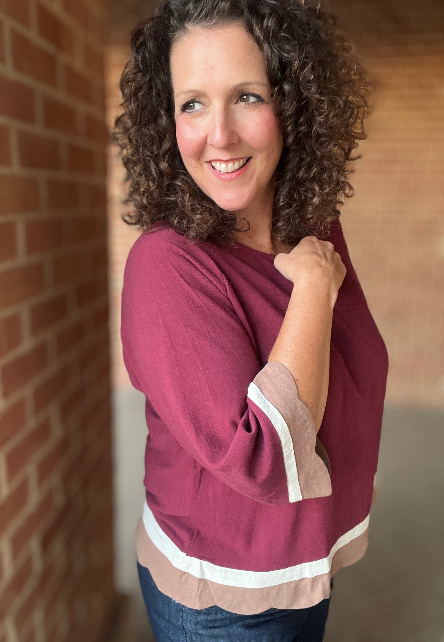 Scalloped Edge 3/4 Sleeve Top