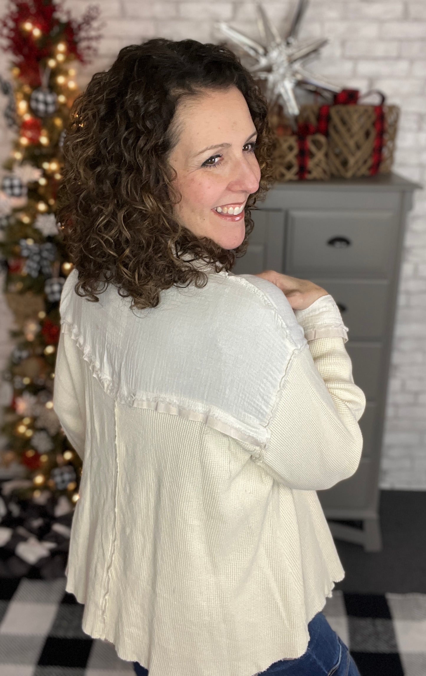 Vintage Waffle & Frayed Cotton Top
