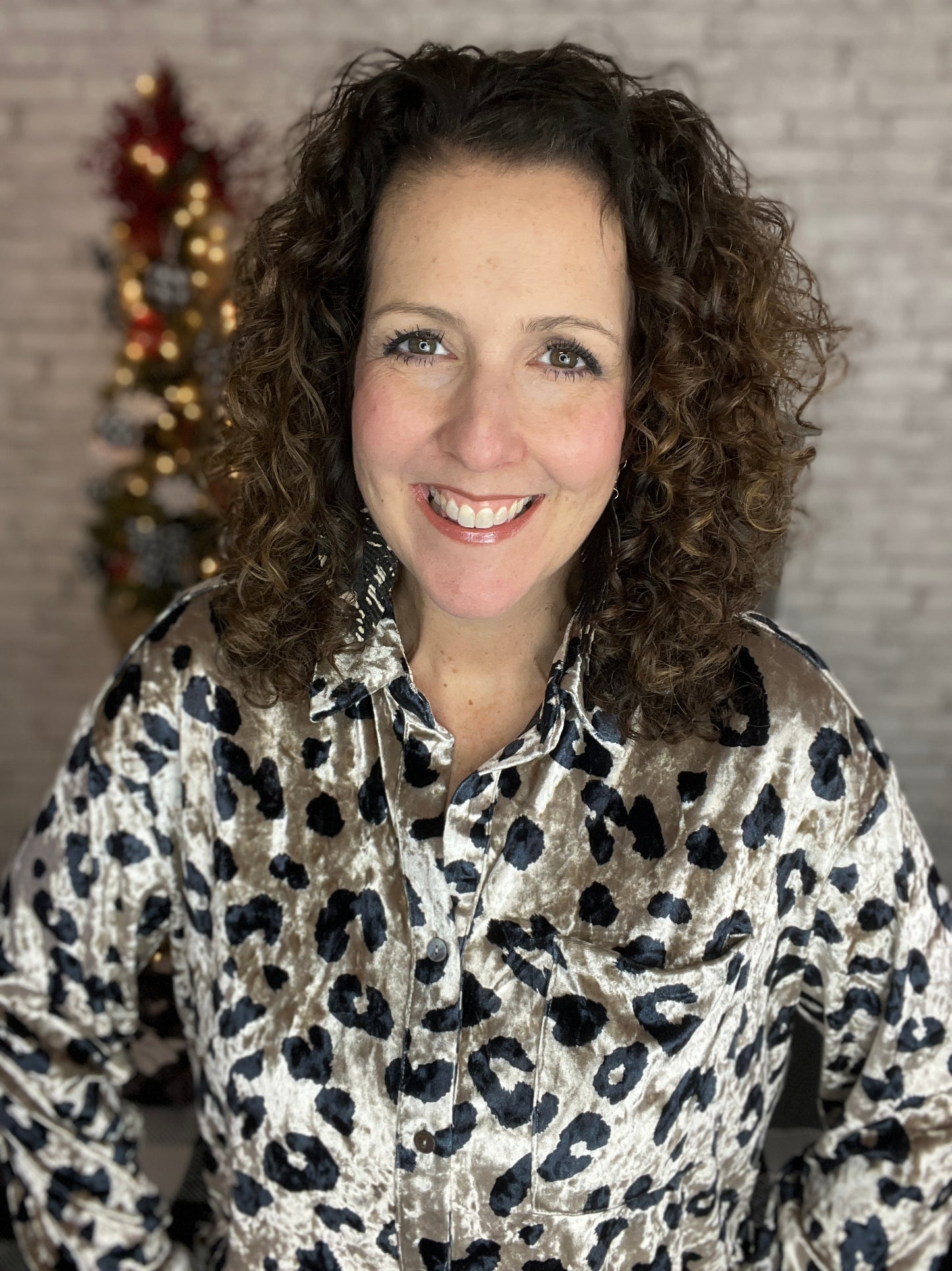 Leopard Velvet Button Down Blouse