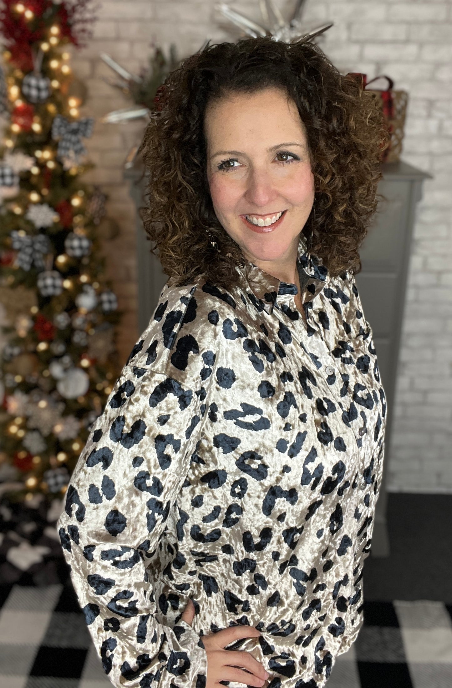 Leopard Velvet Button Down Blouse