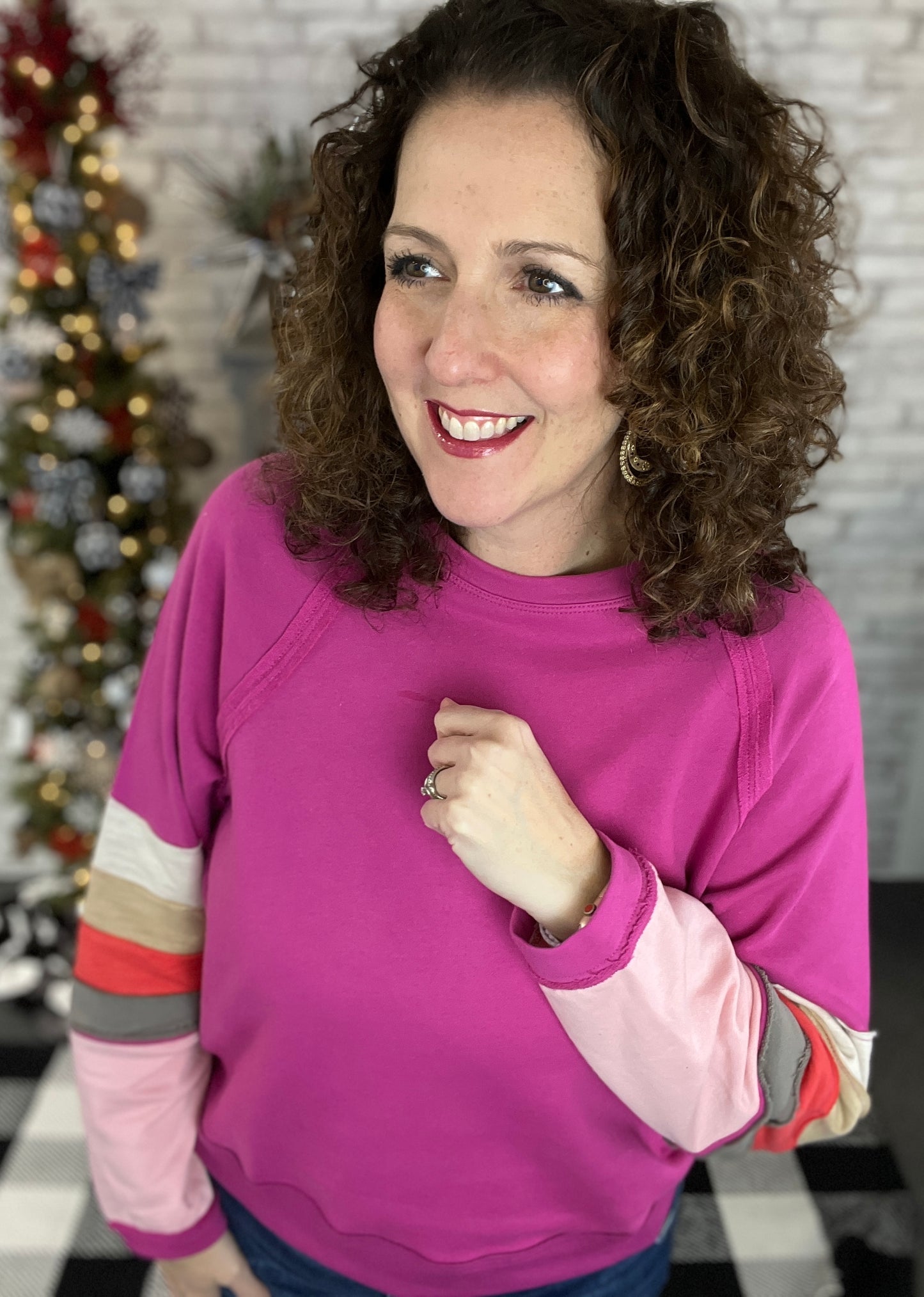 Colorful Stripe Sleeve Soft Terry Top