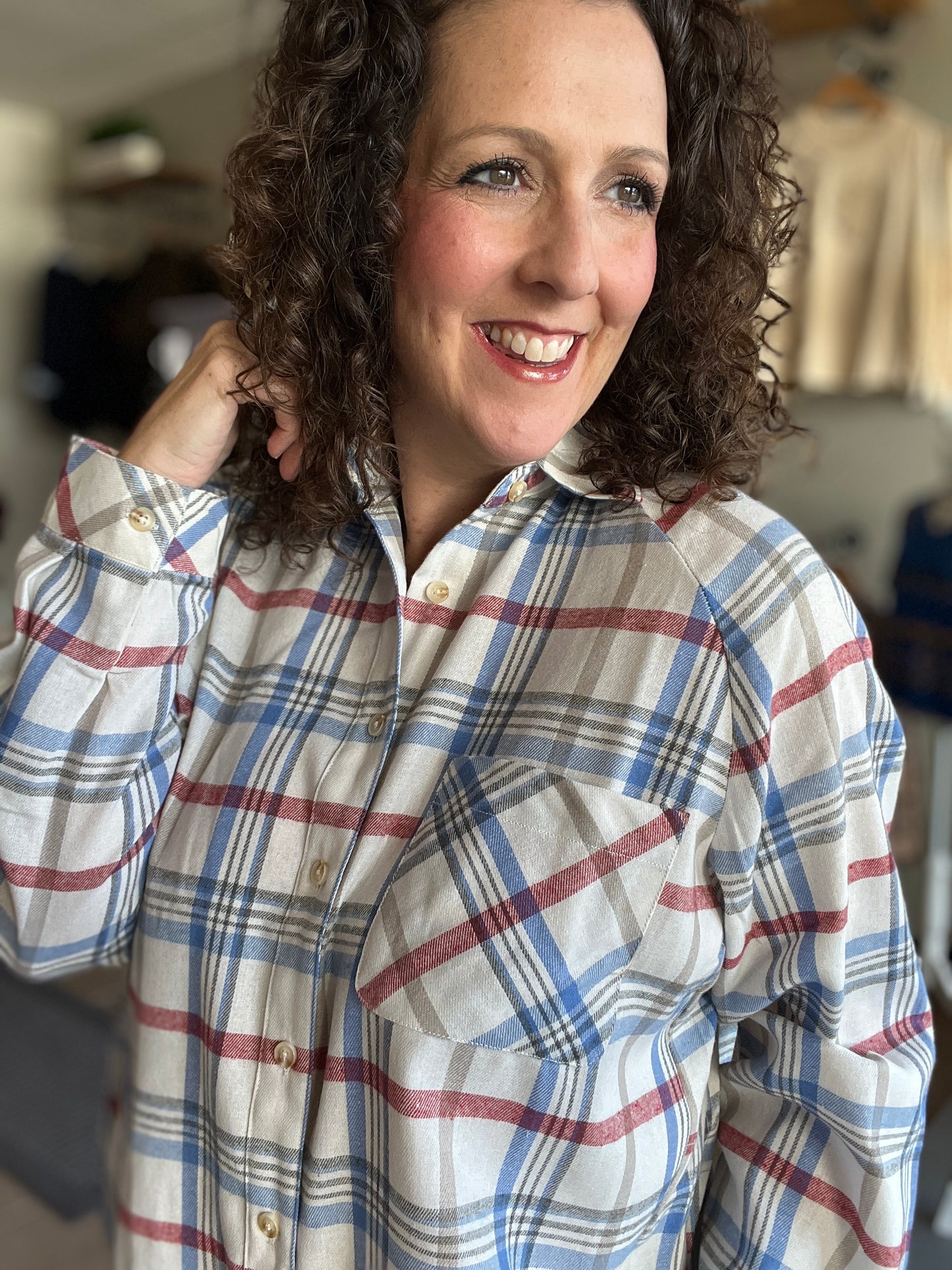 Blue & Cream Plaid Flannel Shirt