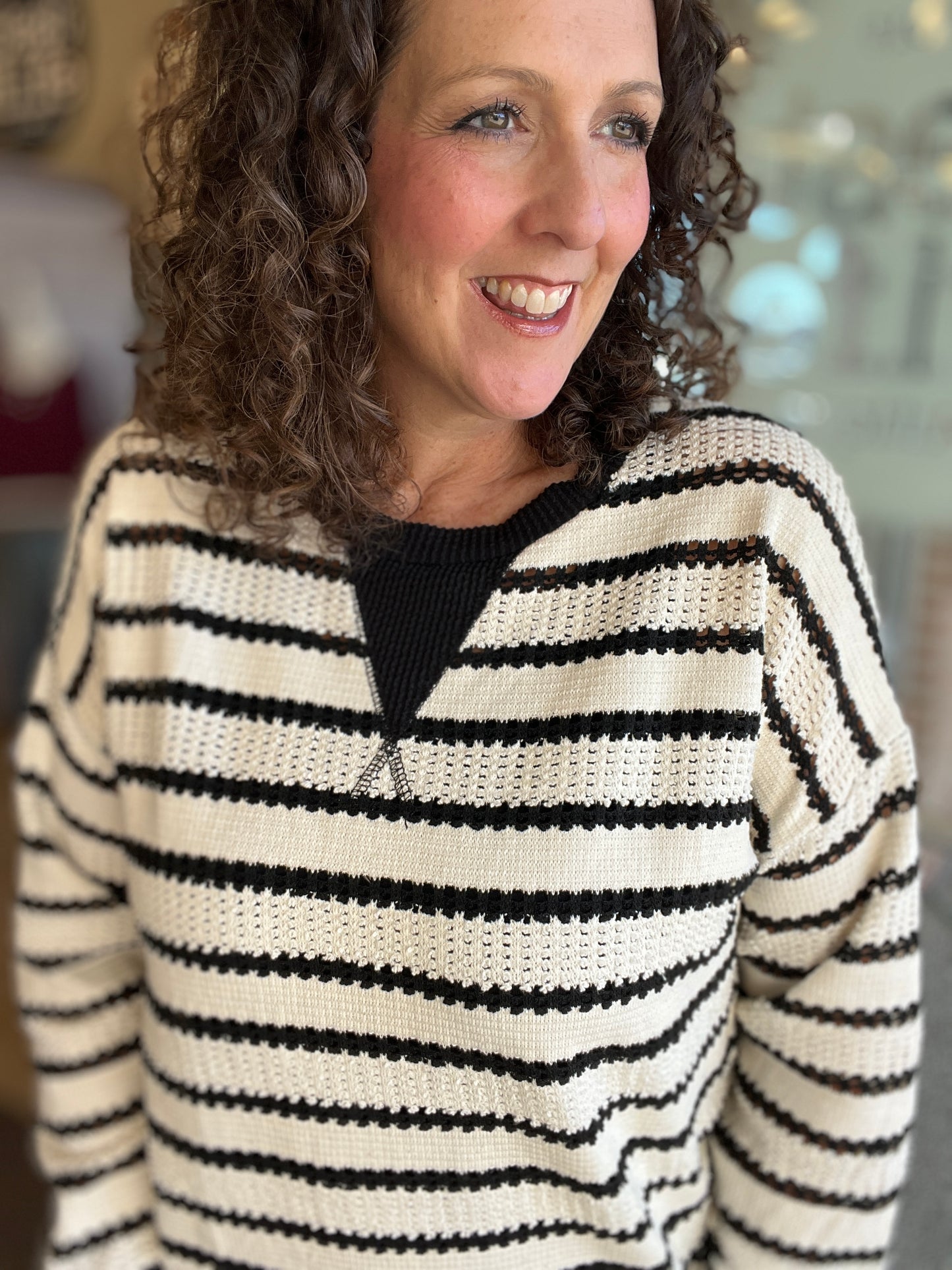 Striped Mixed Knit Top