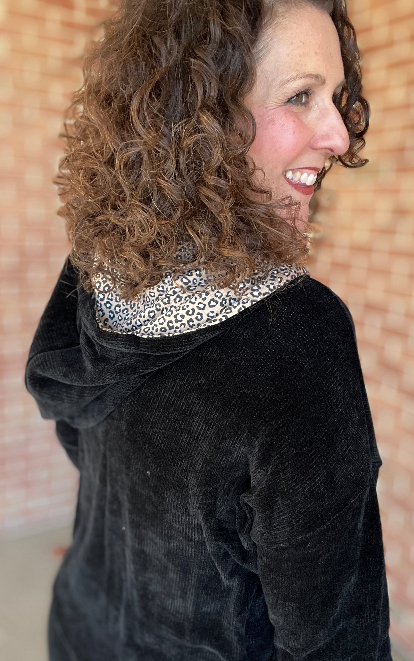 Chenille Knit Shacket with Leopard Hood