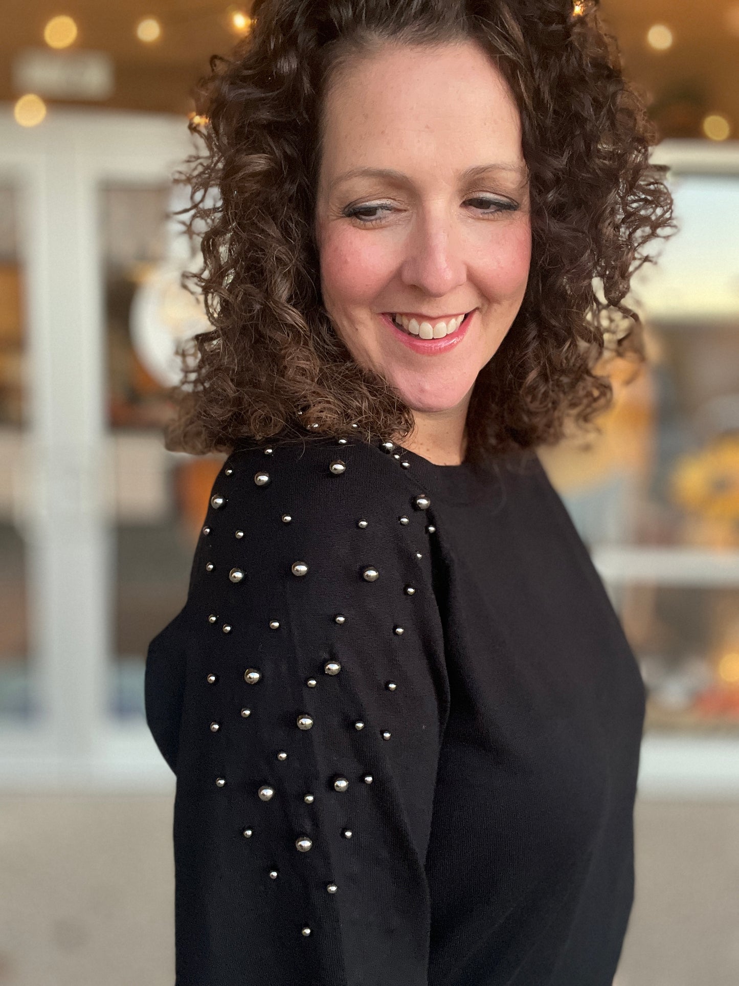 Sweater with Shoulder Pearl Detail