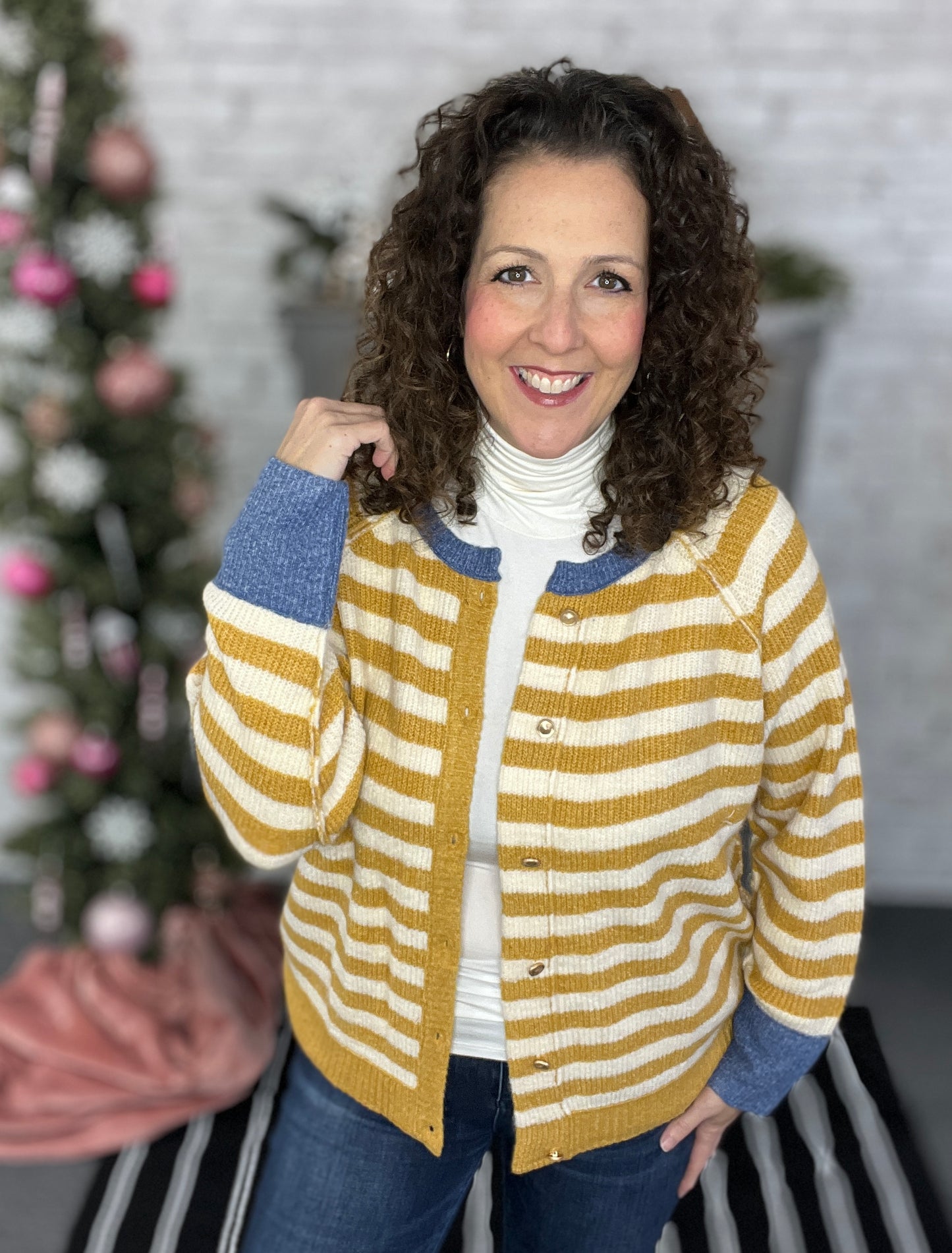 Striped Cardigan with Contrast Trim