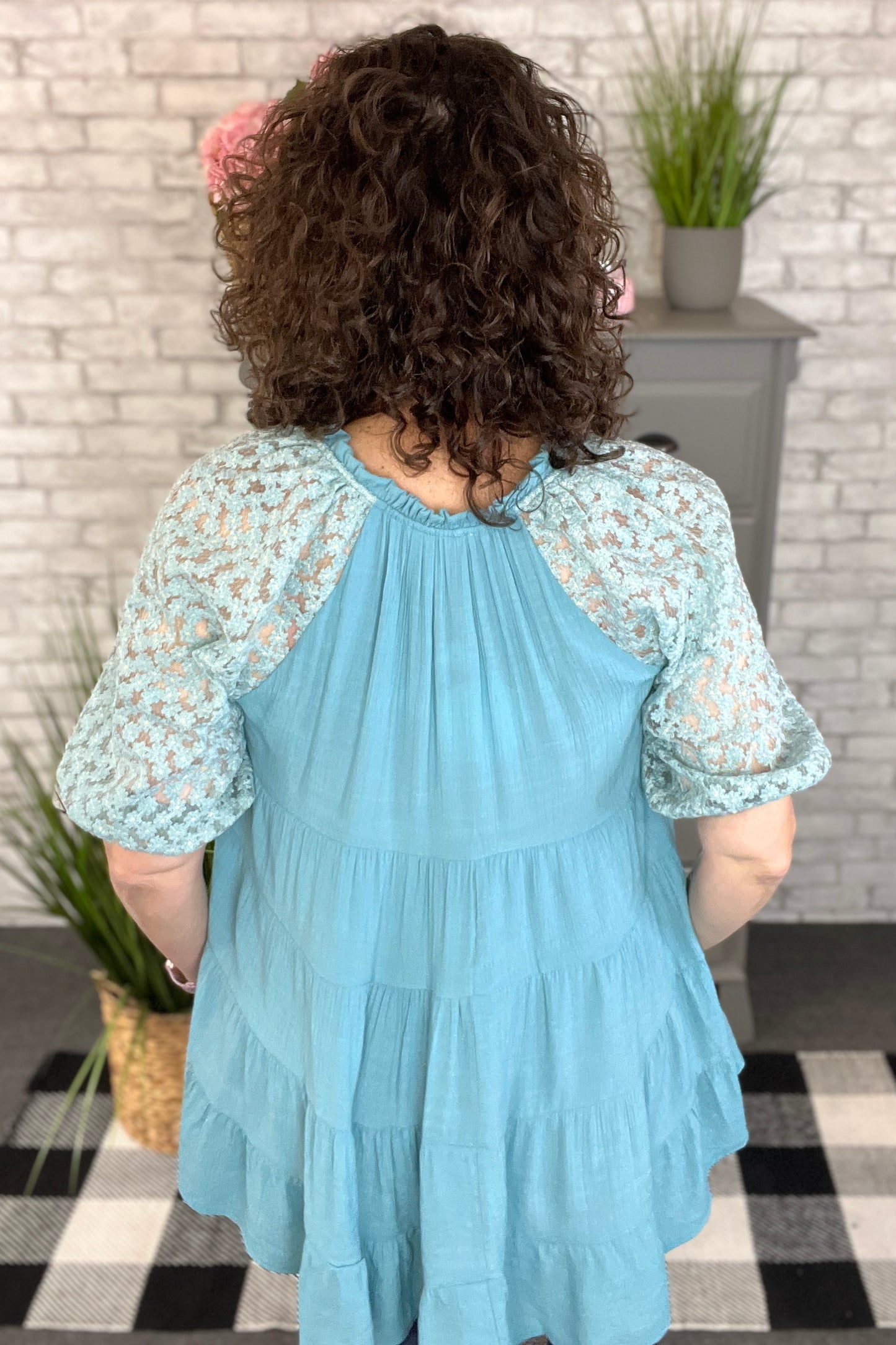 Floral Lace Balloon Sleeve Top