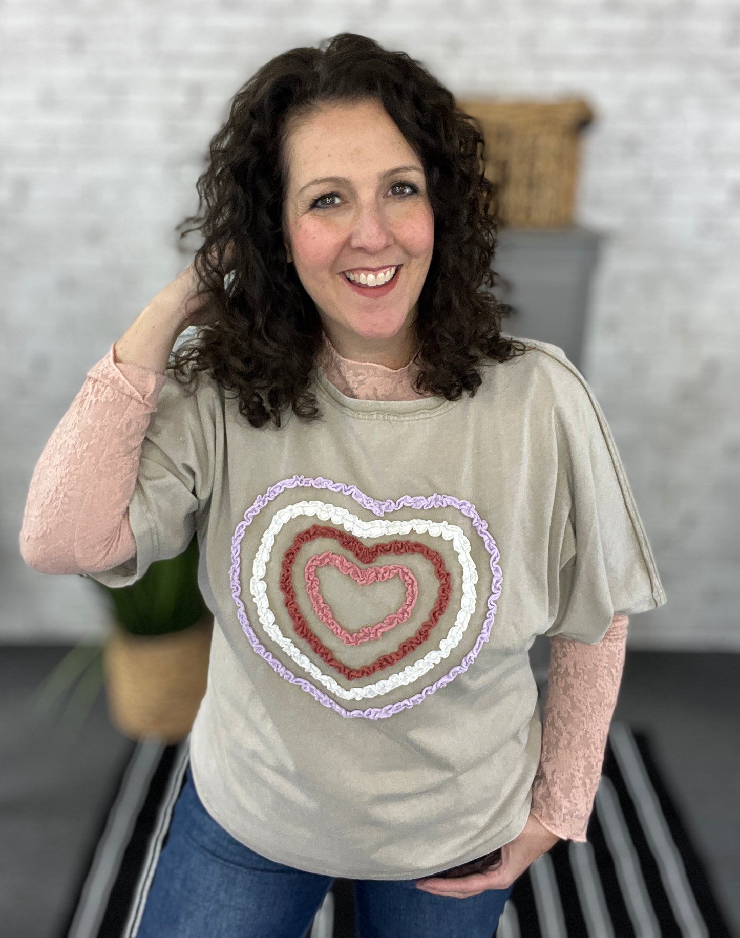 Multi Ruffle Heart French Terry Top