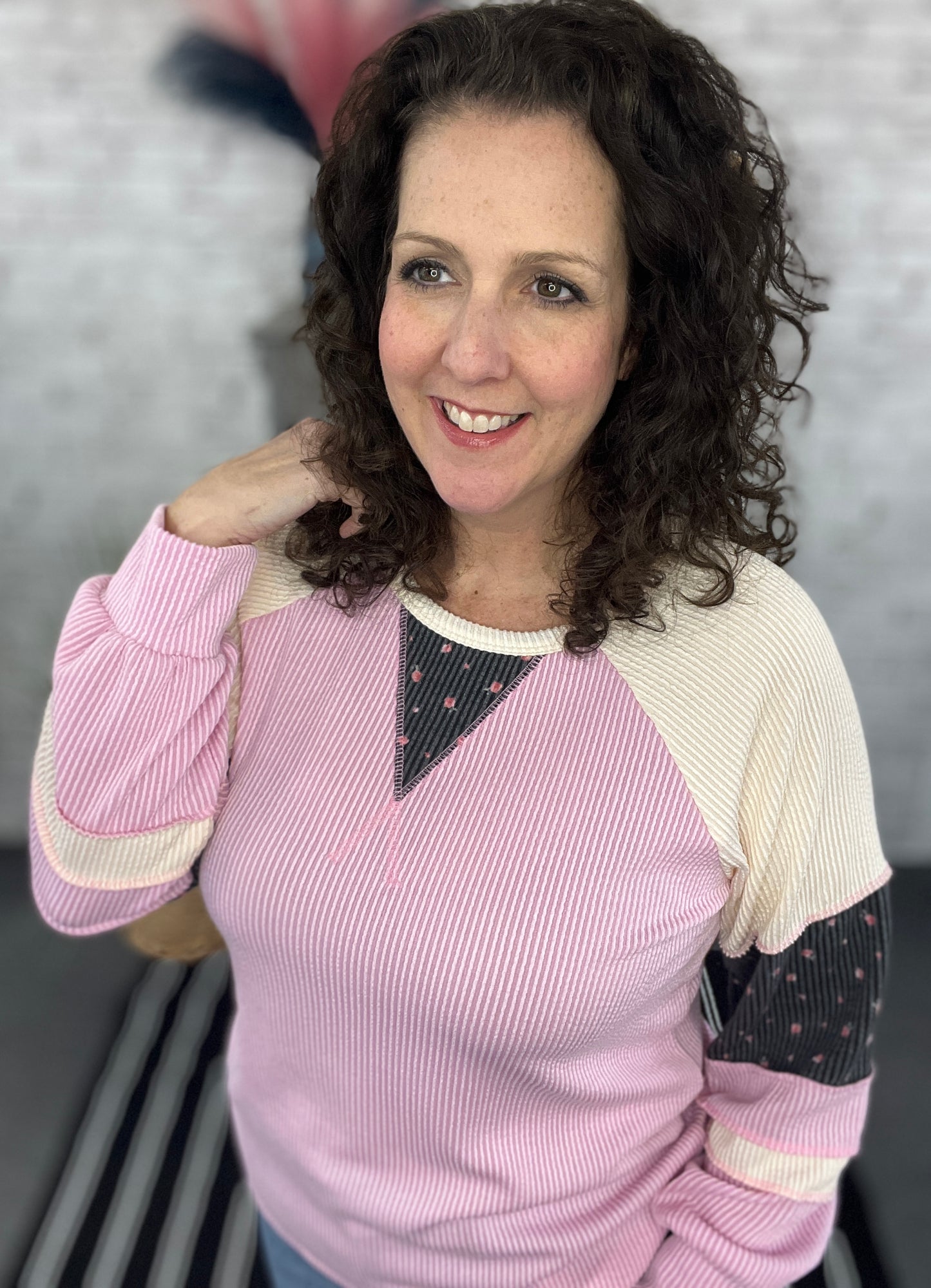 Corded Pink & Floral Raglan Top