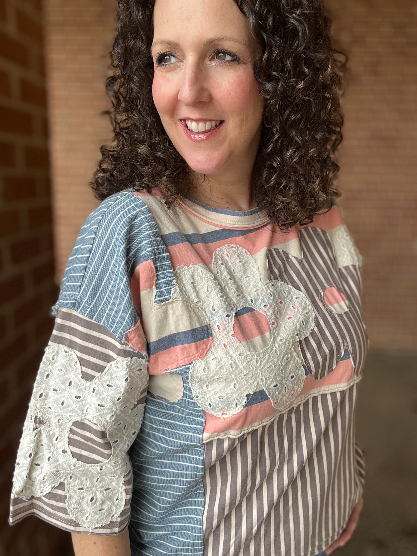 Striped Patchwork Flower Top