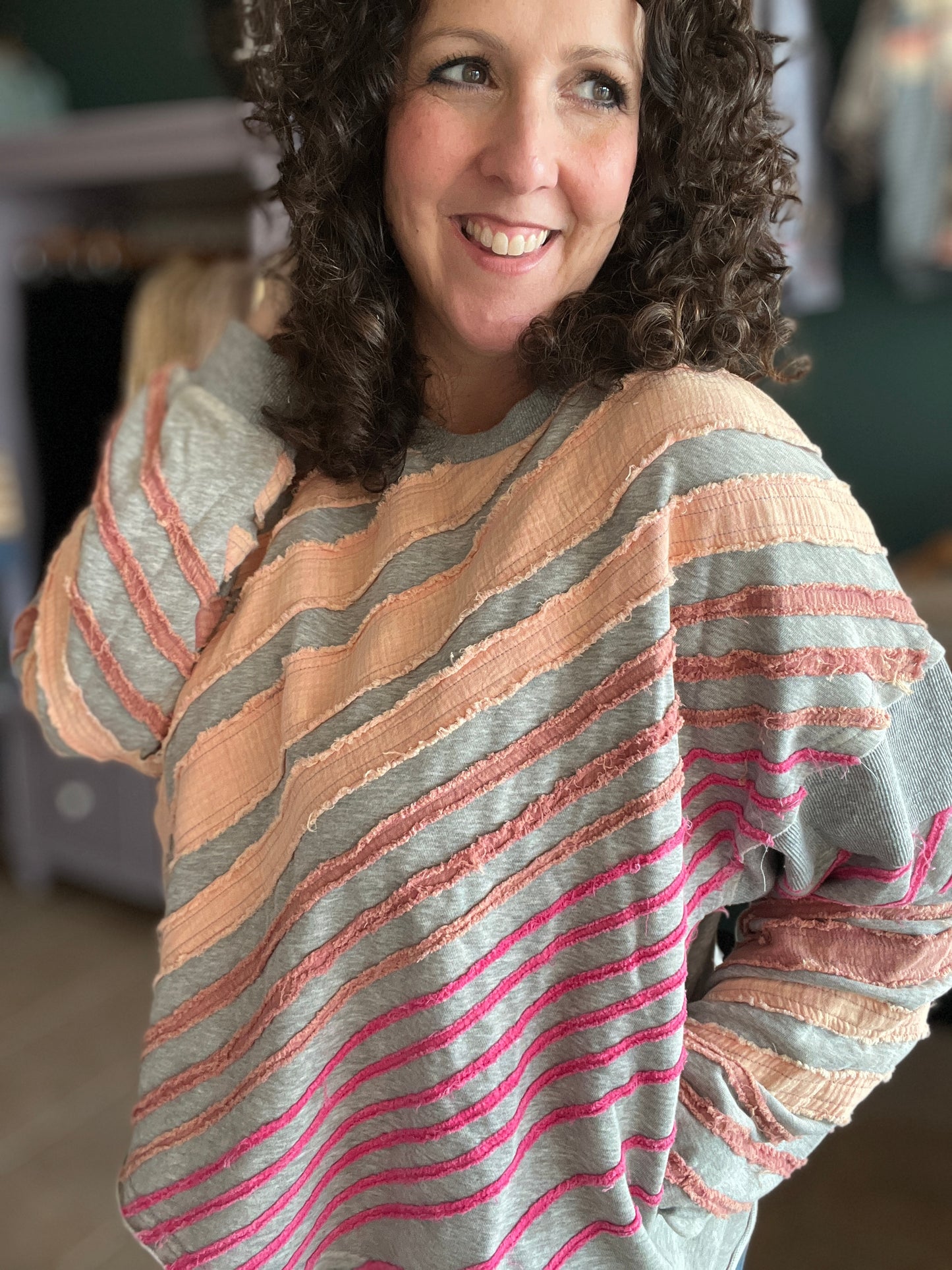 Washed Diagonal Stripe Pullover