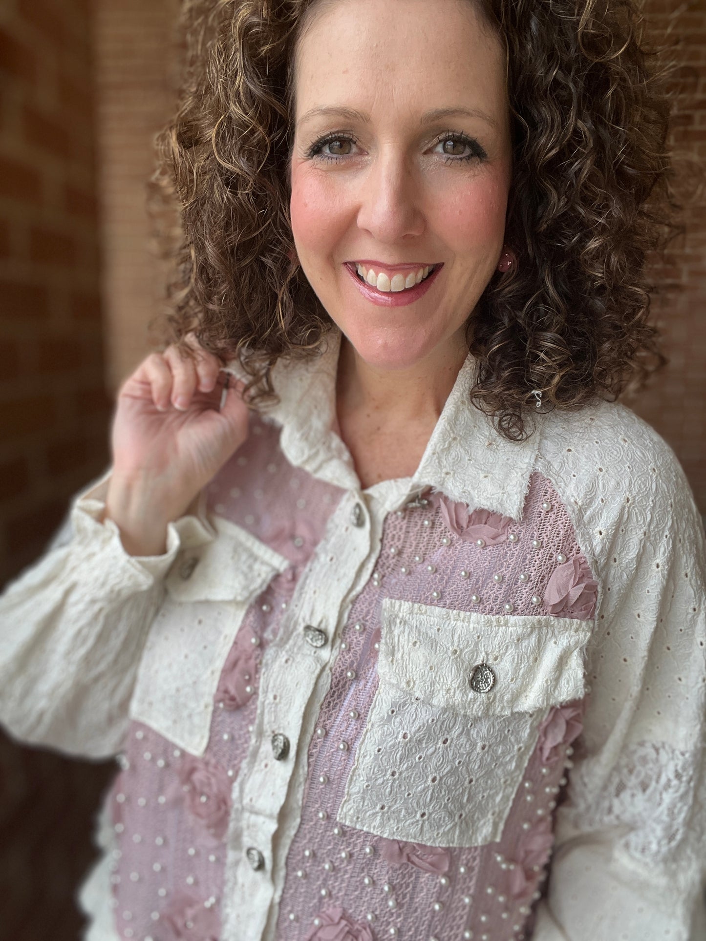 Rose Lace Jacket with Pearls