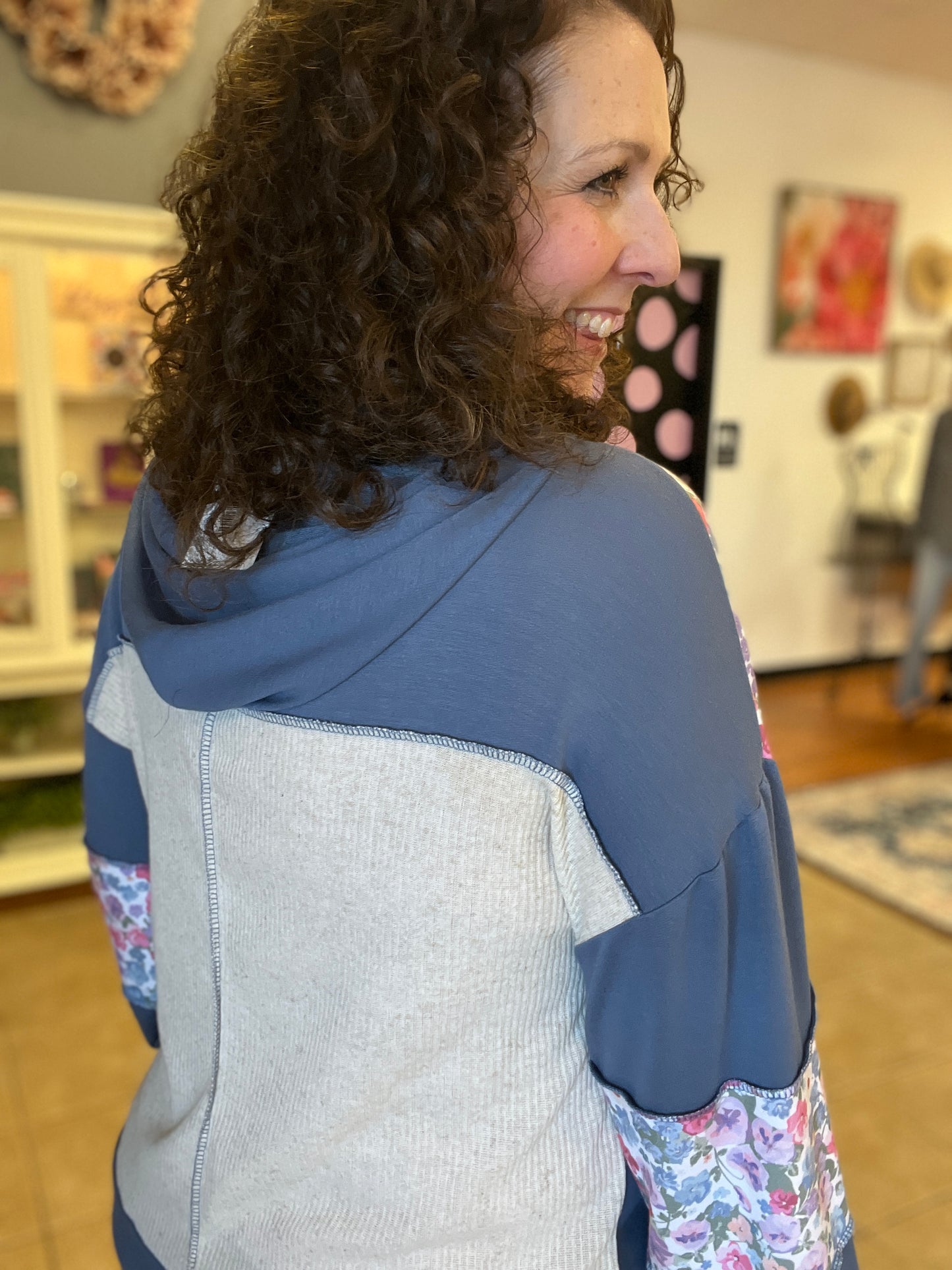 Floral Ribbed Hoodie Top