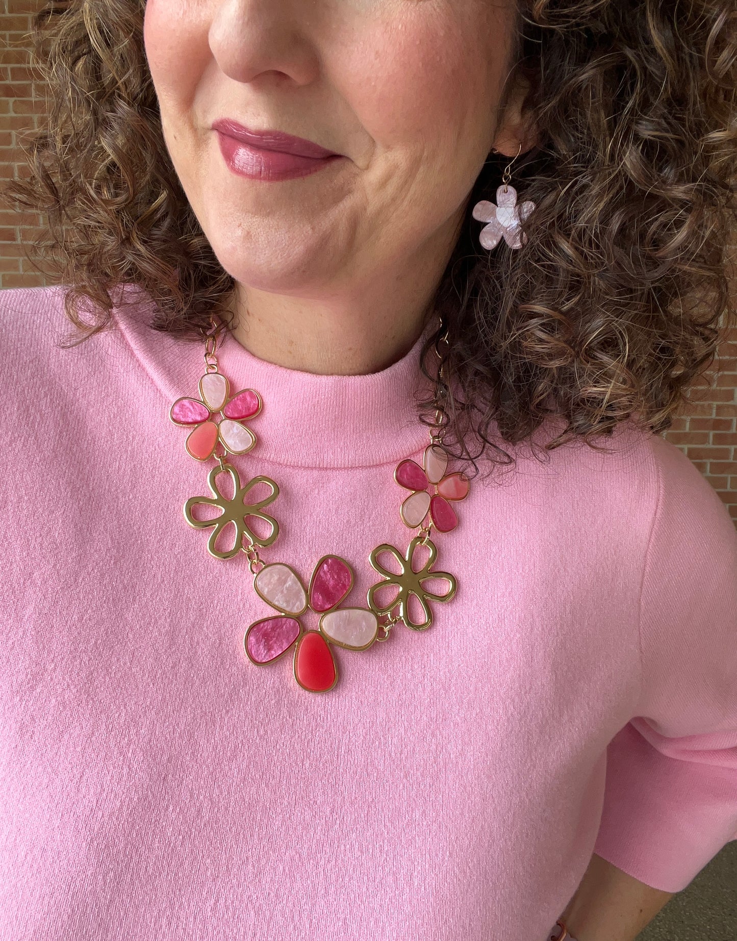 Bold Pink Flower Necklace & Earring Set