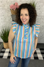 Load image into Gallery viewer, Striped Ruffle Neck and Sleeve Top
