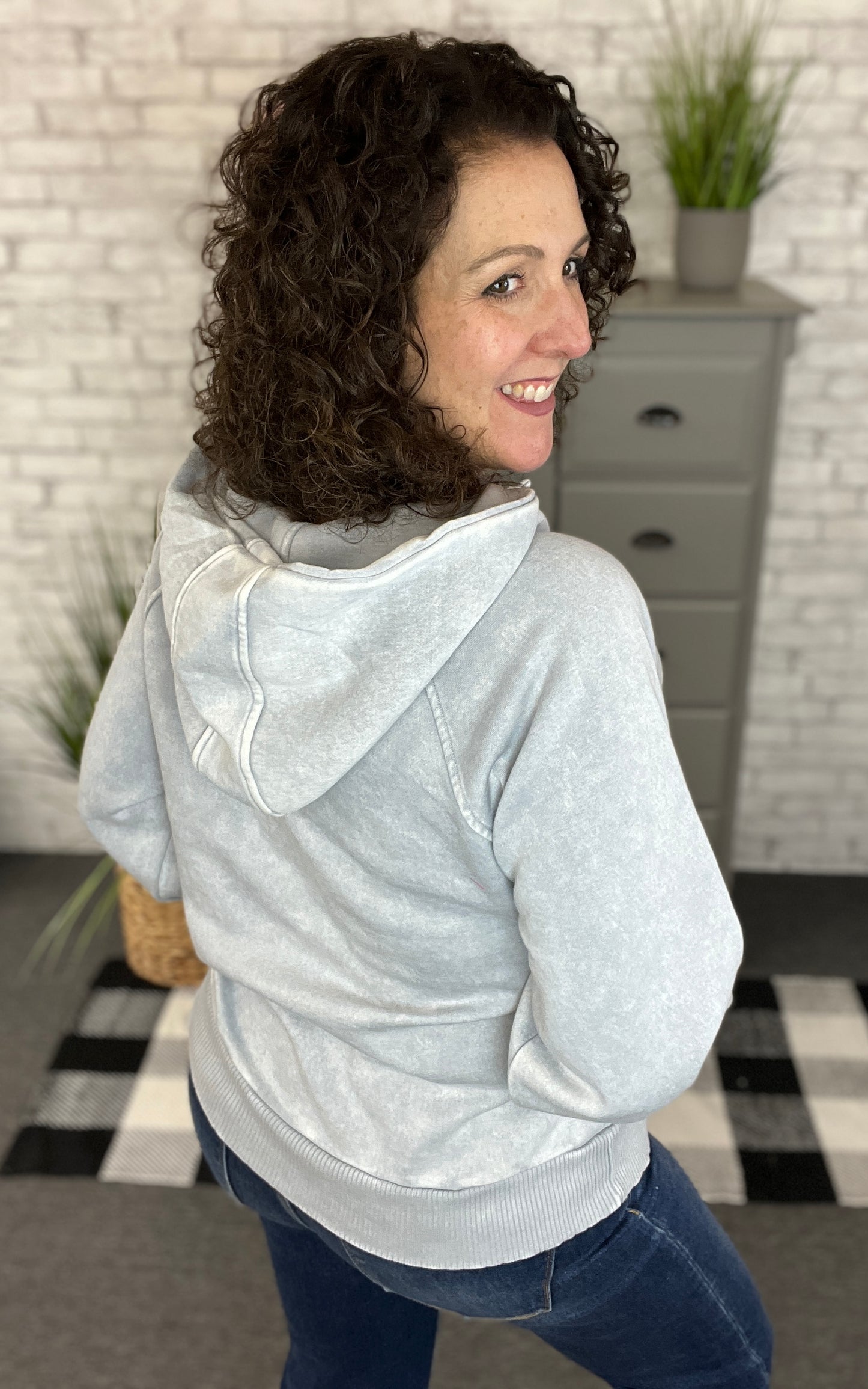 Acid Wash 1/4 Zip Kangaroo Hoodie