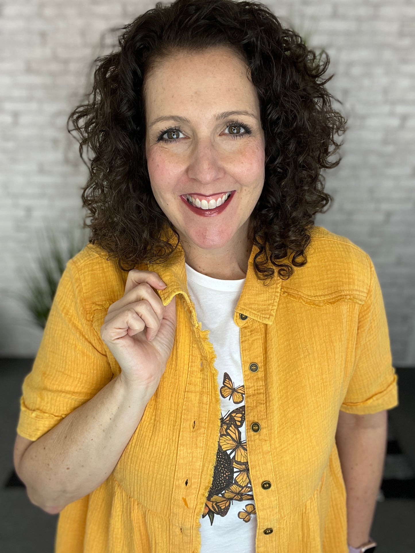 Cotton Gauze Button Front Tunic Top