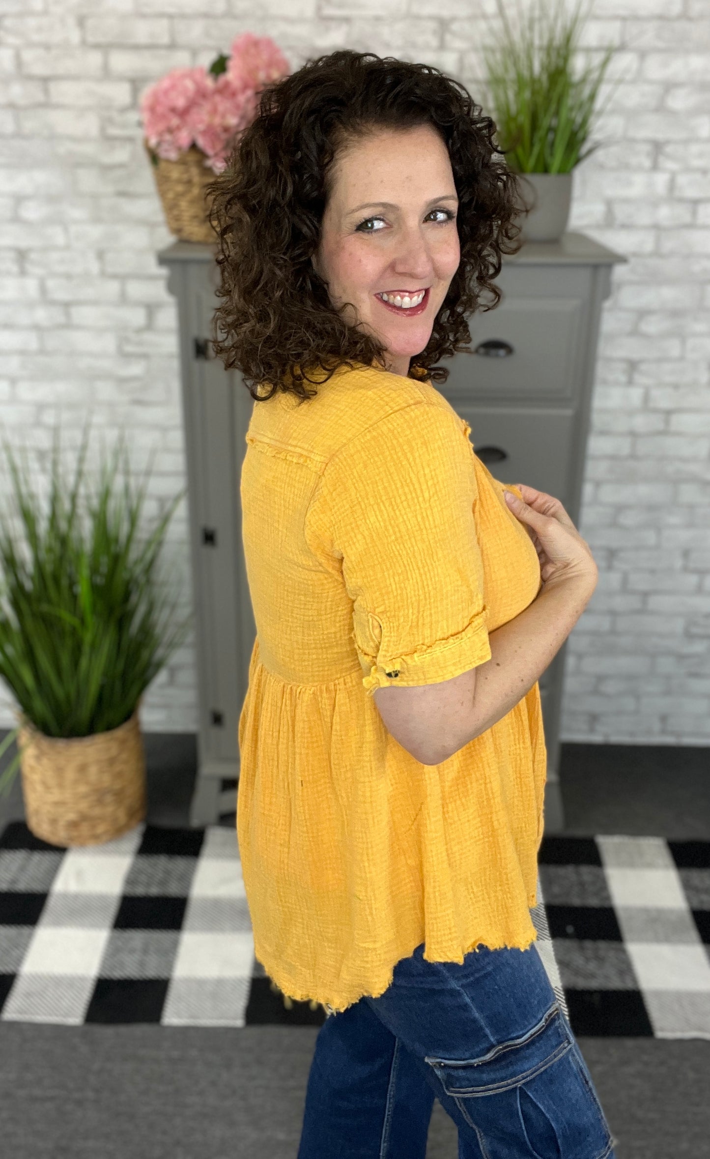Cotton Gauze Button Front Tunic Top