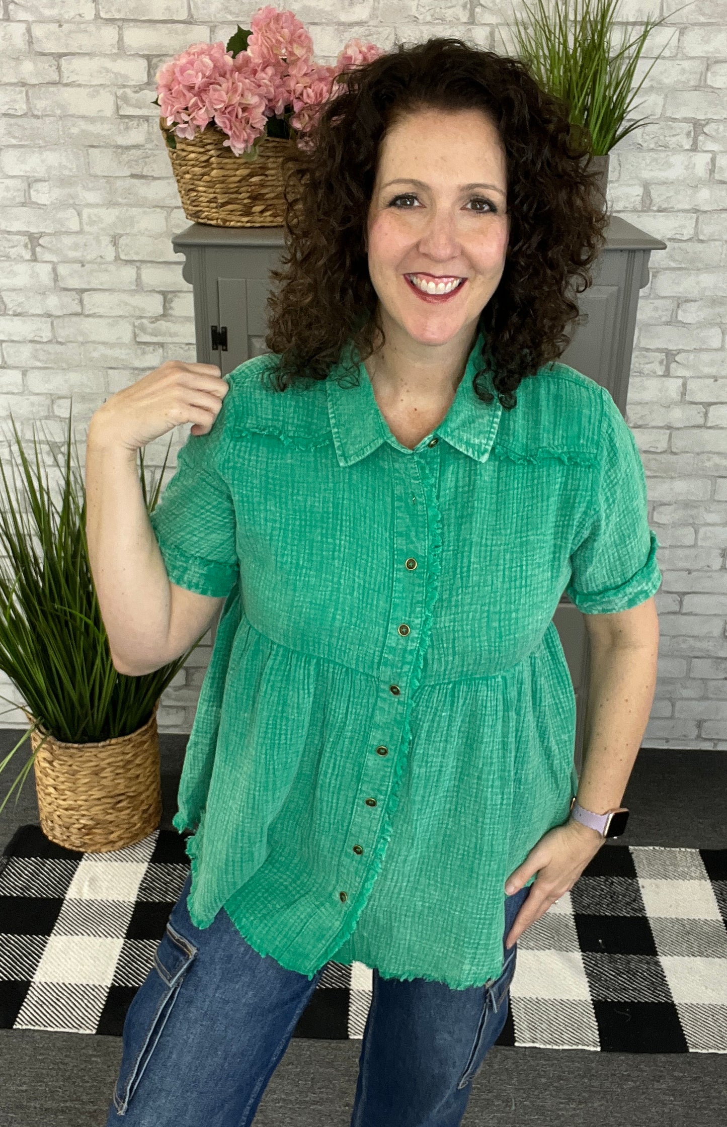 Cotton Gauze Button Front Tunic Top