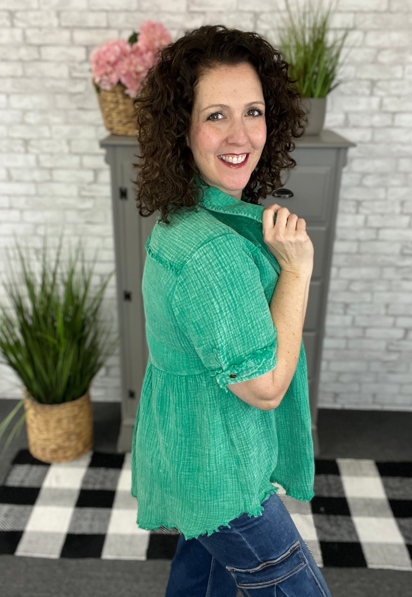 Cotton Gauze Button Front Tunic Top