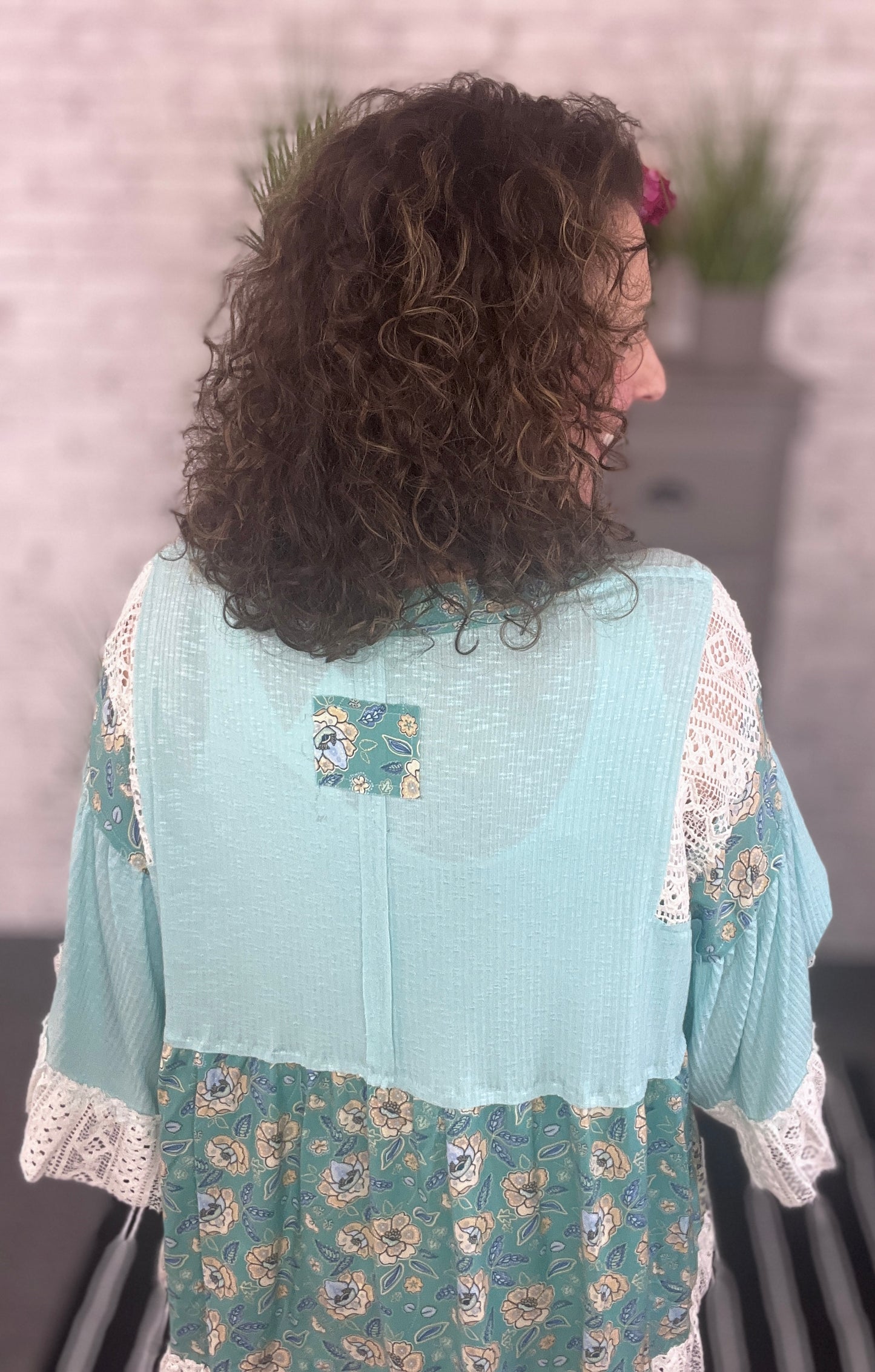 Aqua and Lace Patched Kimono