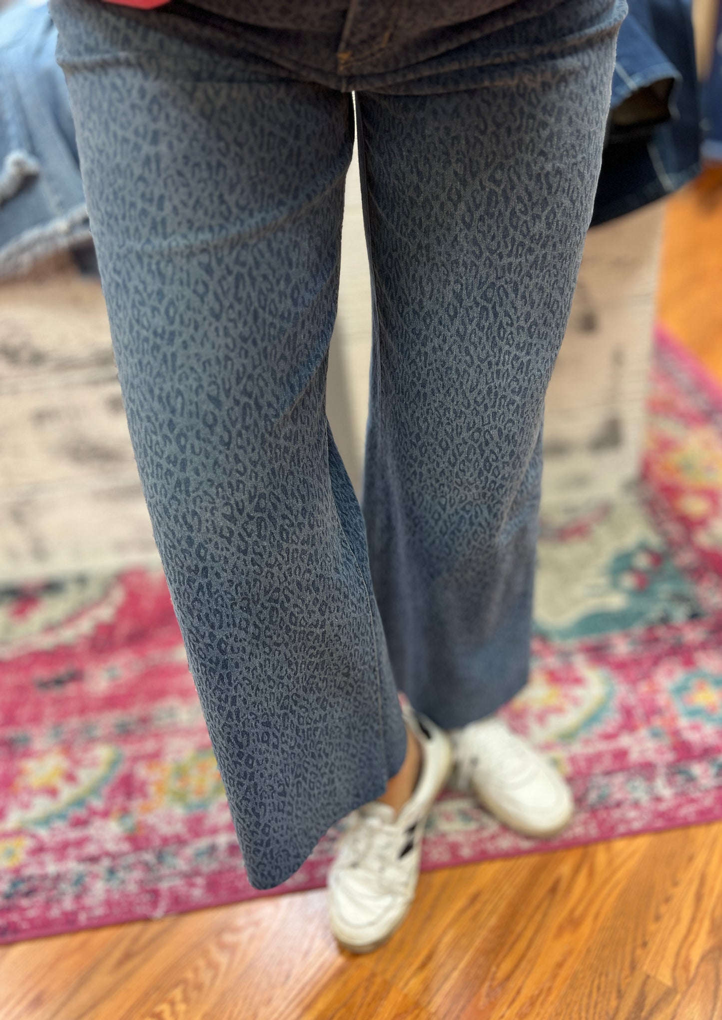 Leopard Washed Wide Leg Jeans